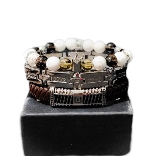 Men's Smoky Quartz and Howlite Bracelet Set - Image 2