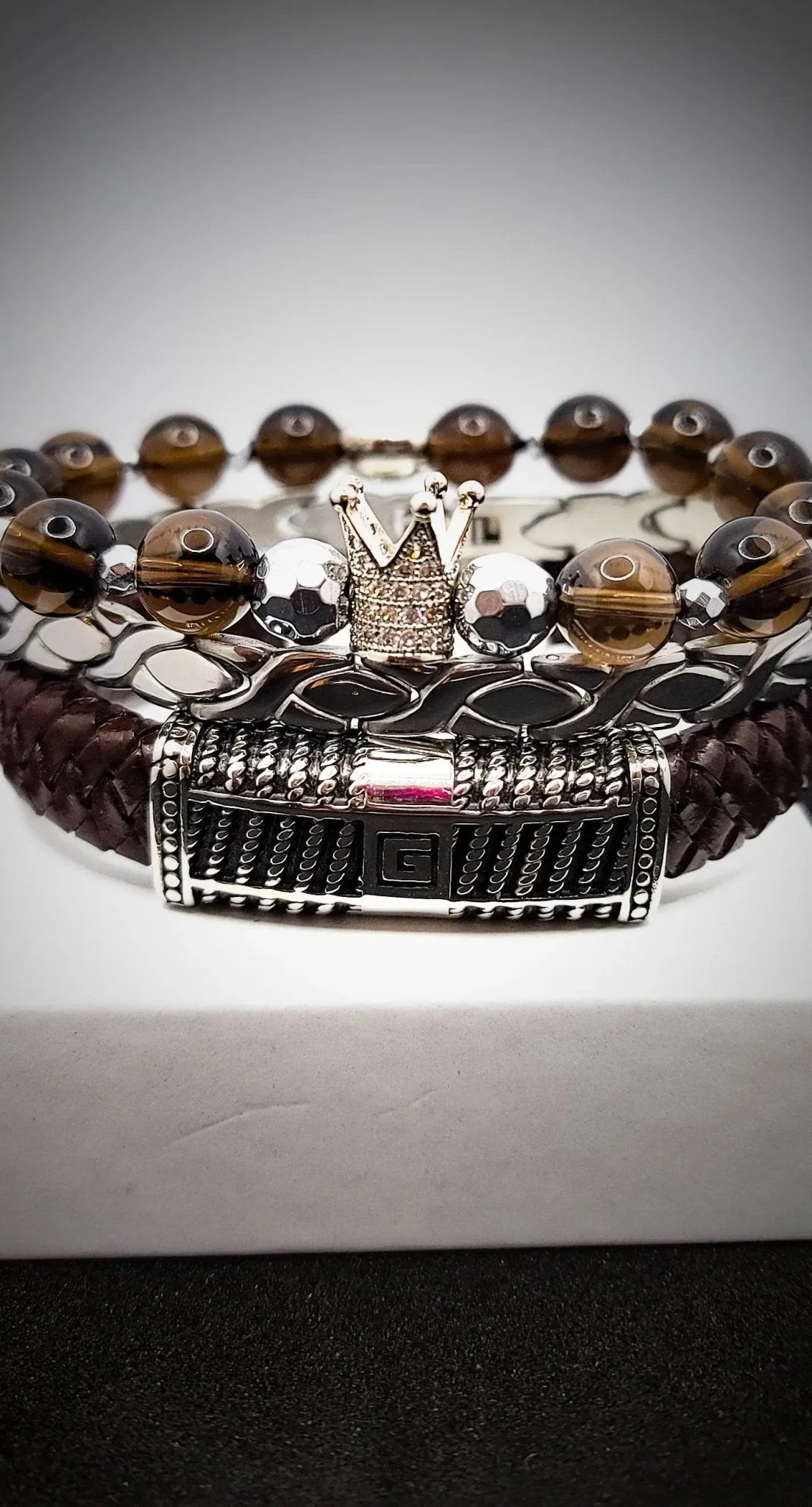Men's Smoky "Silver" Quartz Bracelet Set - Image 2