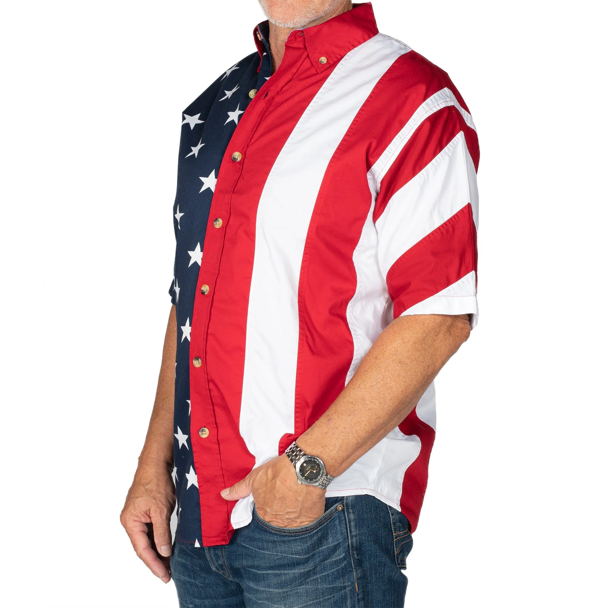 Men's Stars & Stripes 100% Cotton Button-Up Shirt - Image 2