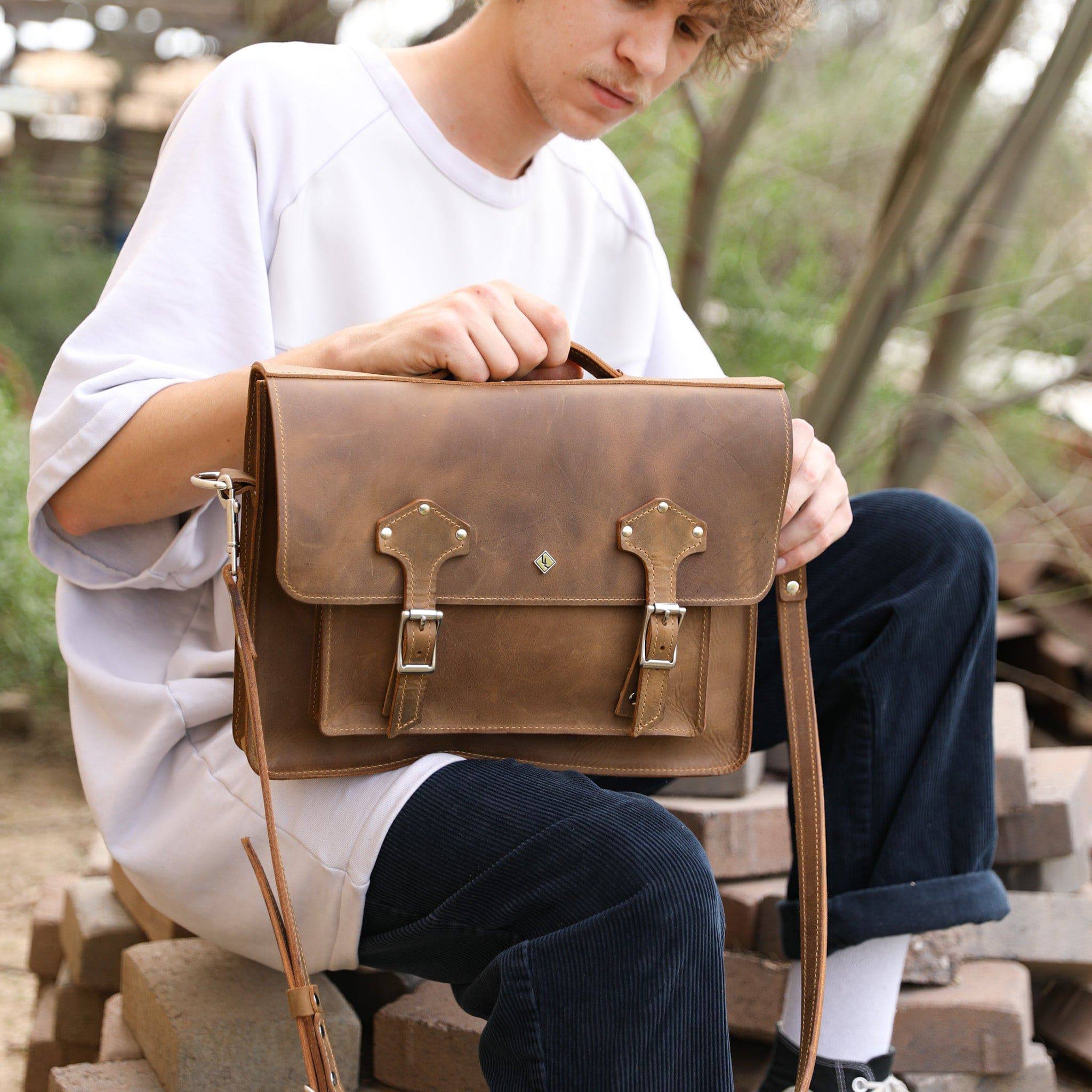 Classic Leather Messenger Bag for Men - Image 12