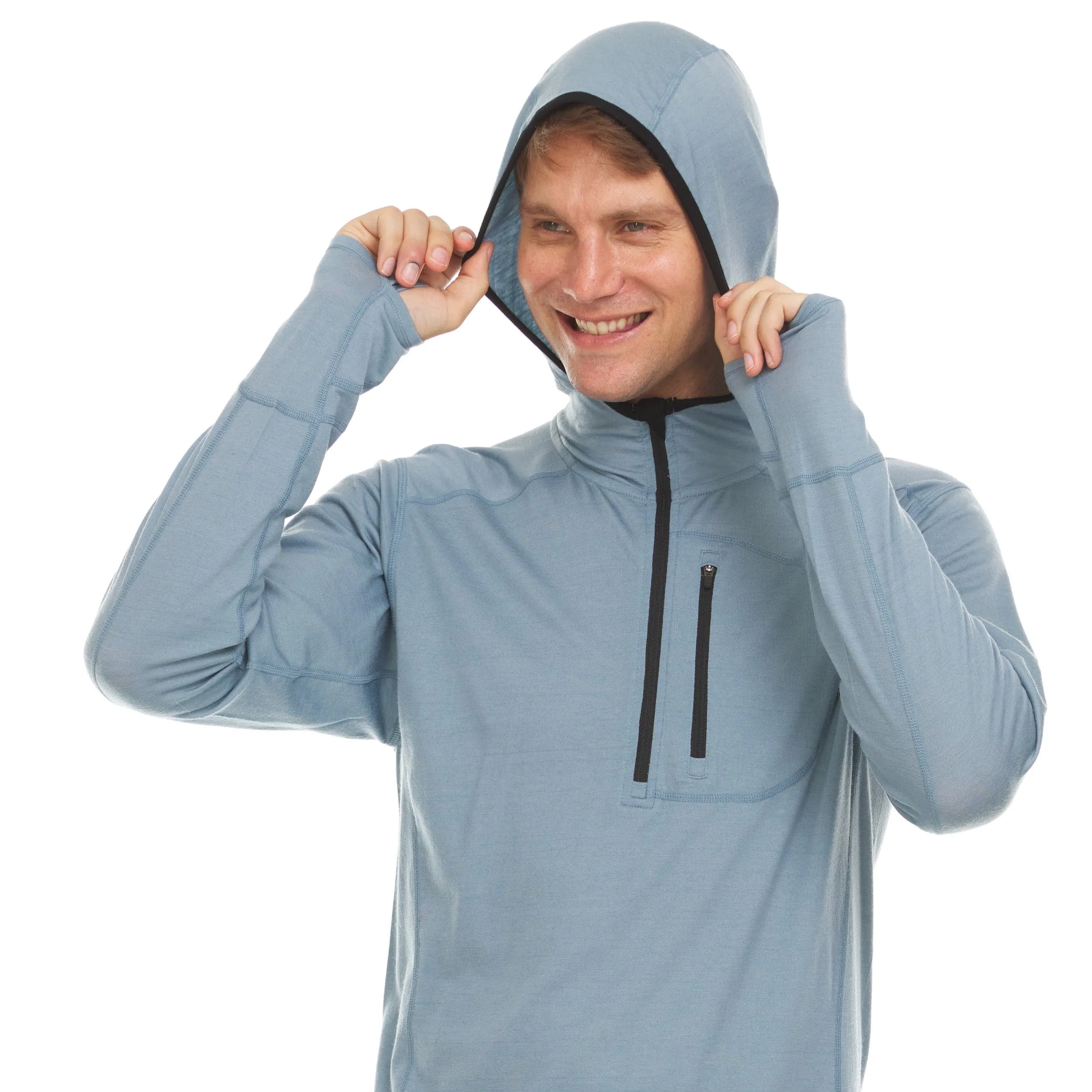 Micro Weight - Men's Wool 1/4 Zip Sun Hoodie Woolverino - Image 17