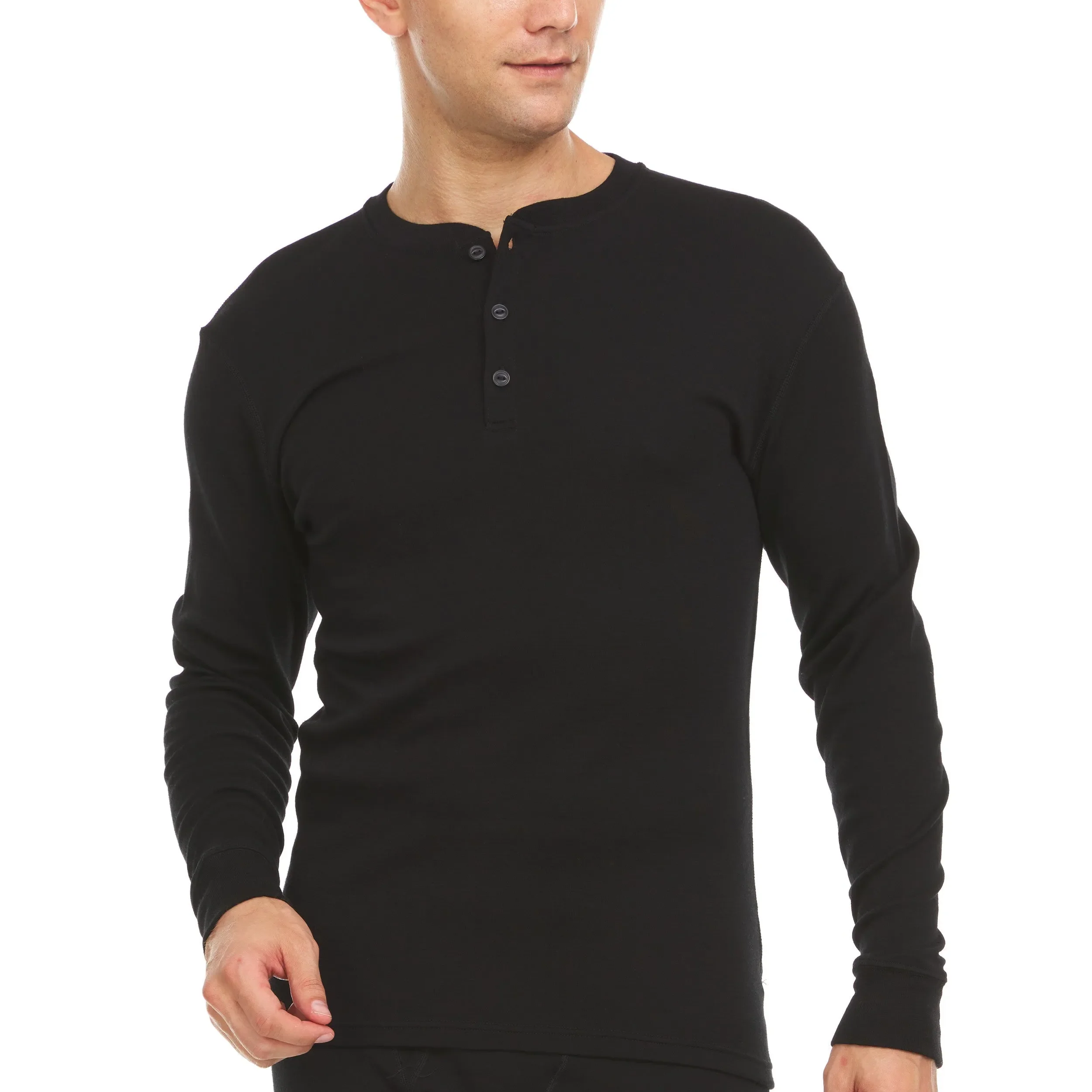 Midweight - Men's Long Sleeve Henley 100% Merino Wool - Image 15