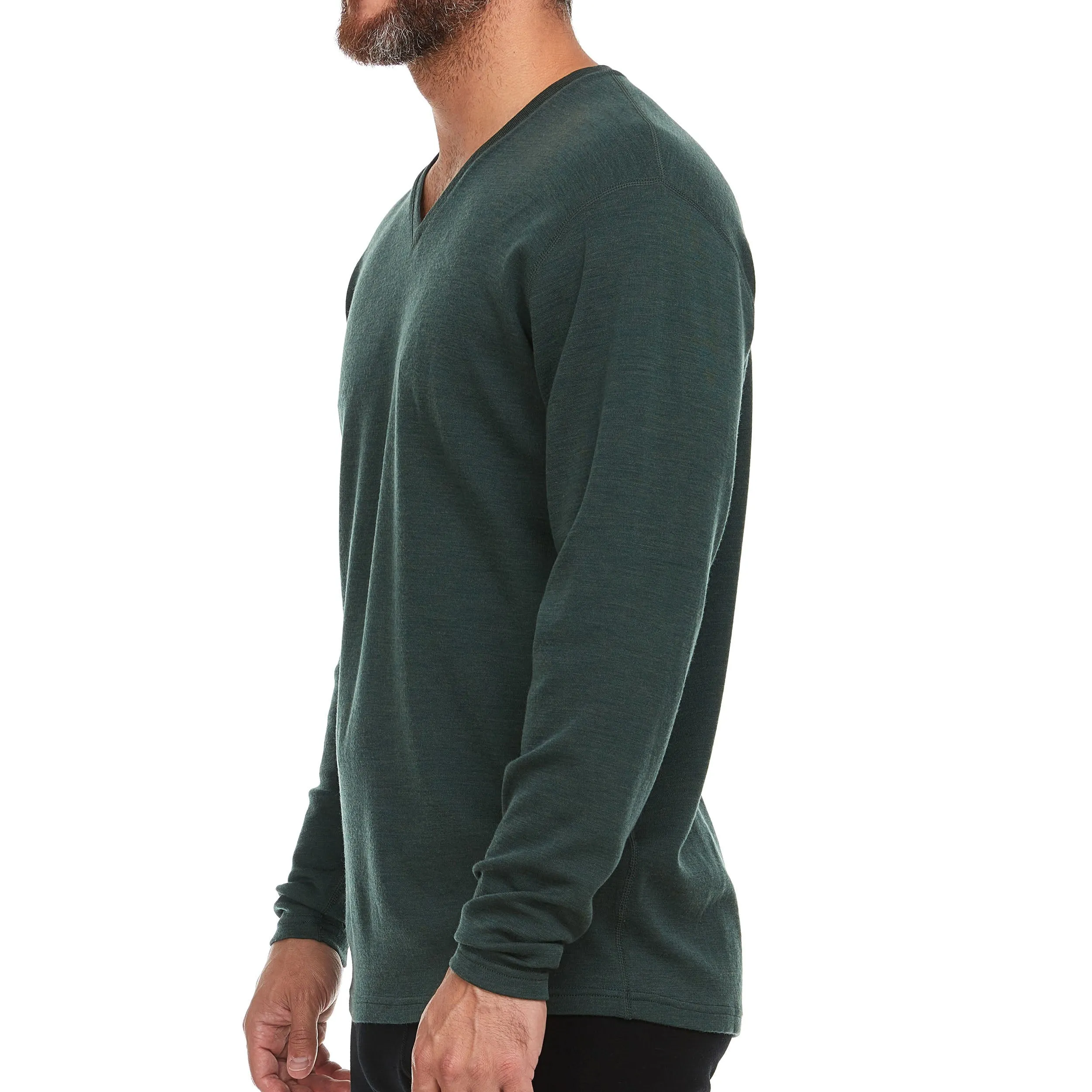 Midweight - Men's Long Sleeve V-Neck 100% Merino Wool - Image 8
