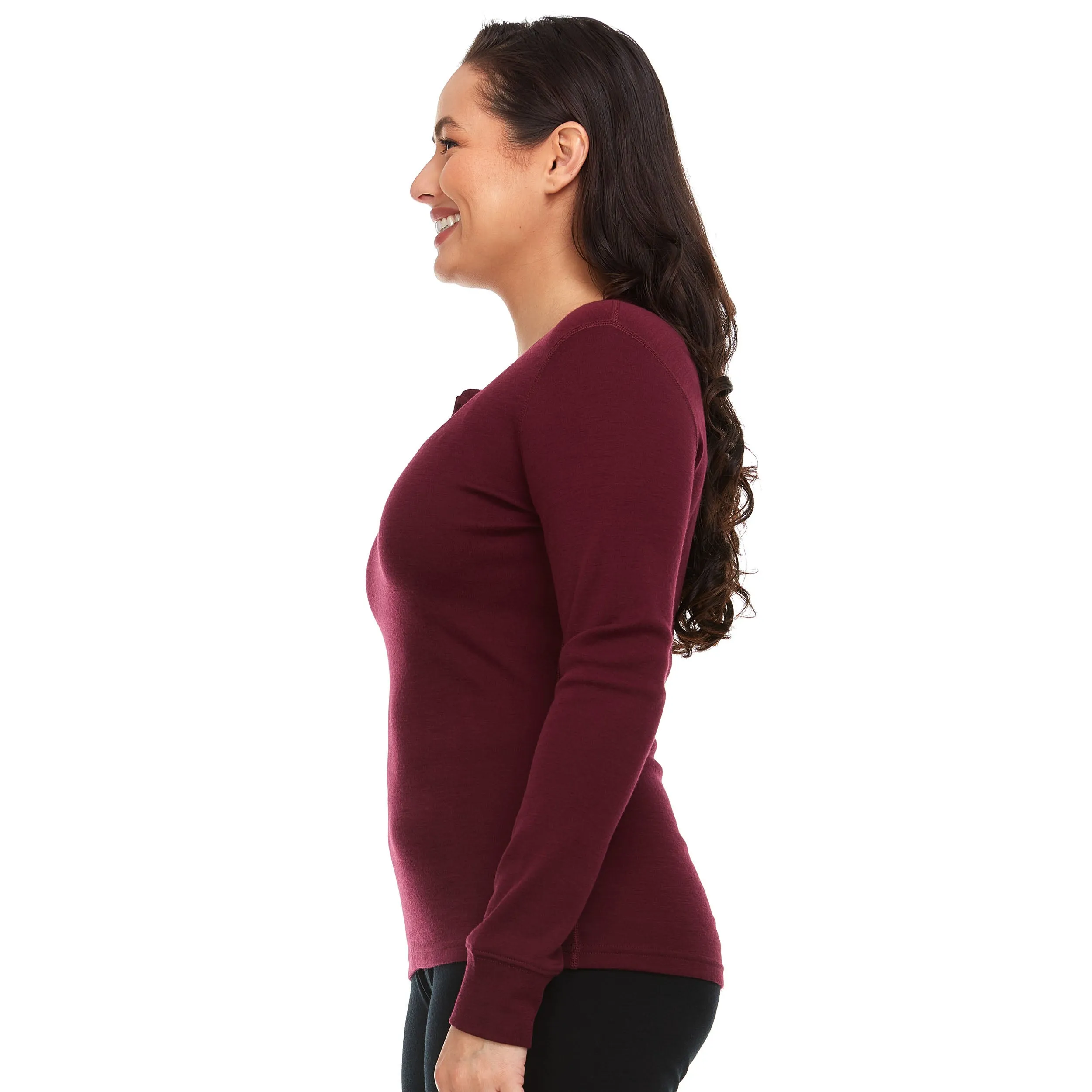 Midweight - Women's Long Sleeve Henley 100% Merino Wool - Image 3