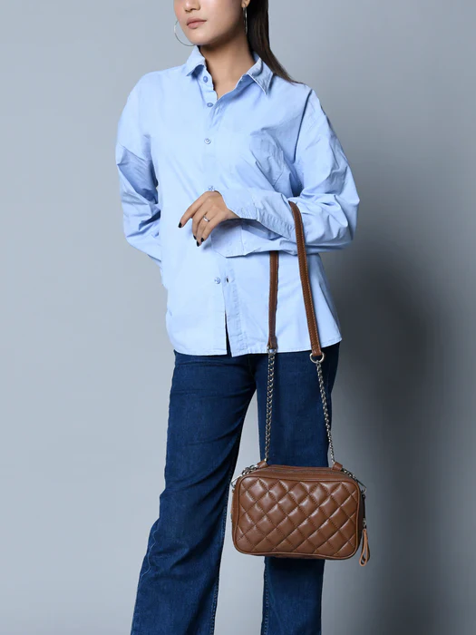 Mini Quilted Crossbody Bag, Rich Brown - Image 2