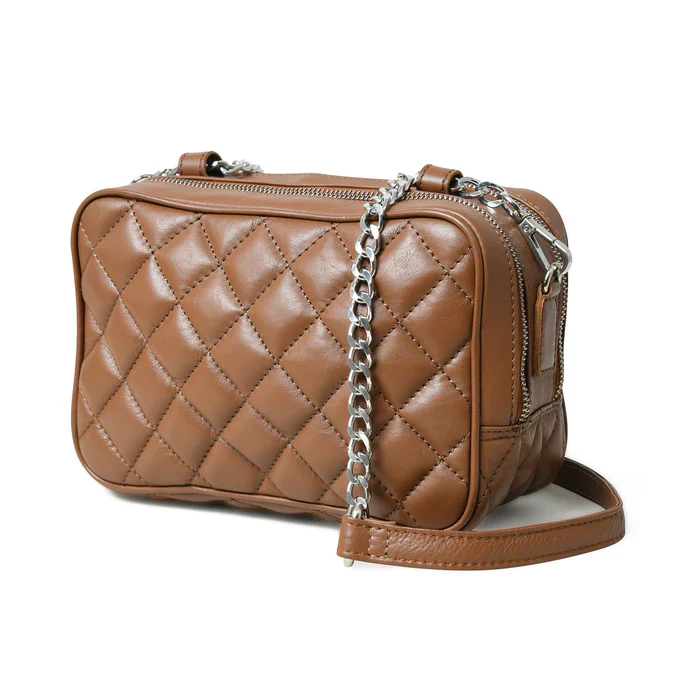 Mini Quilted Crossbody Bag, Rich Brown - Image 5