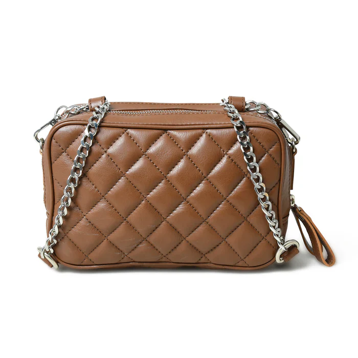 Mini Quilted Crossbody Bag, Rich Brown - Image 6