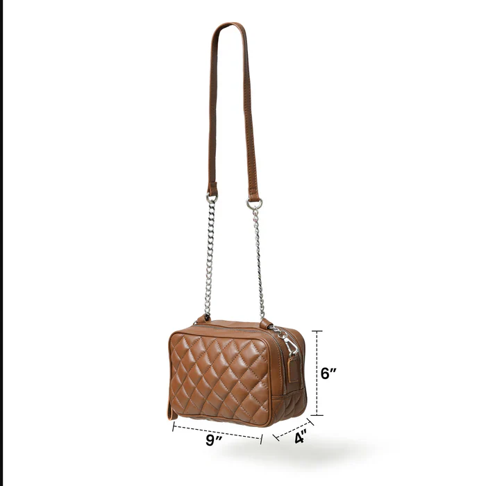 Mini Quilted Crossbody Bag, Rich Brown - Image 9