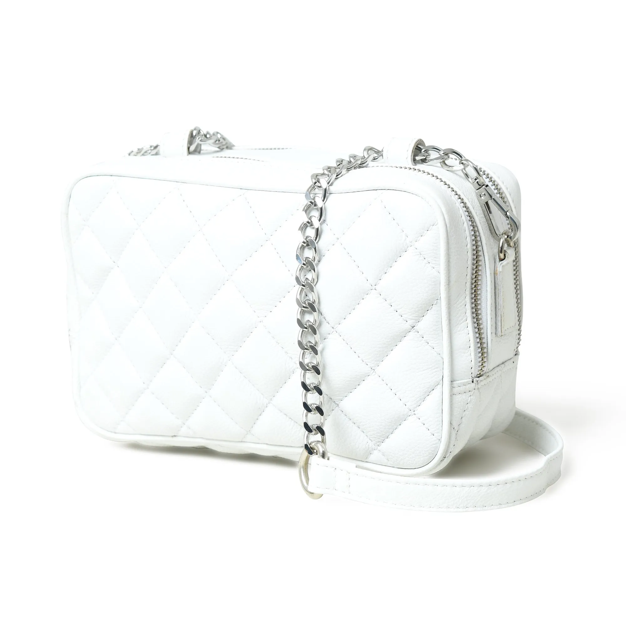 Mini Quilted Crossbody Bag, White - Image 5