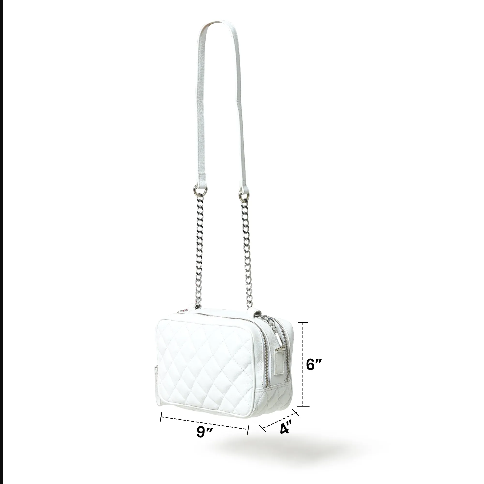 Mini Quilted Crossbody Bag, White - Image 8