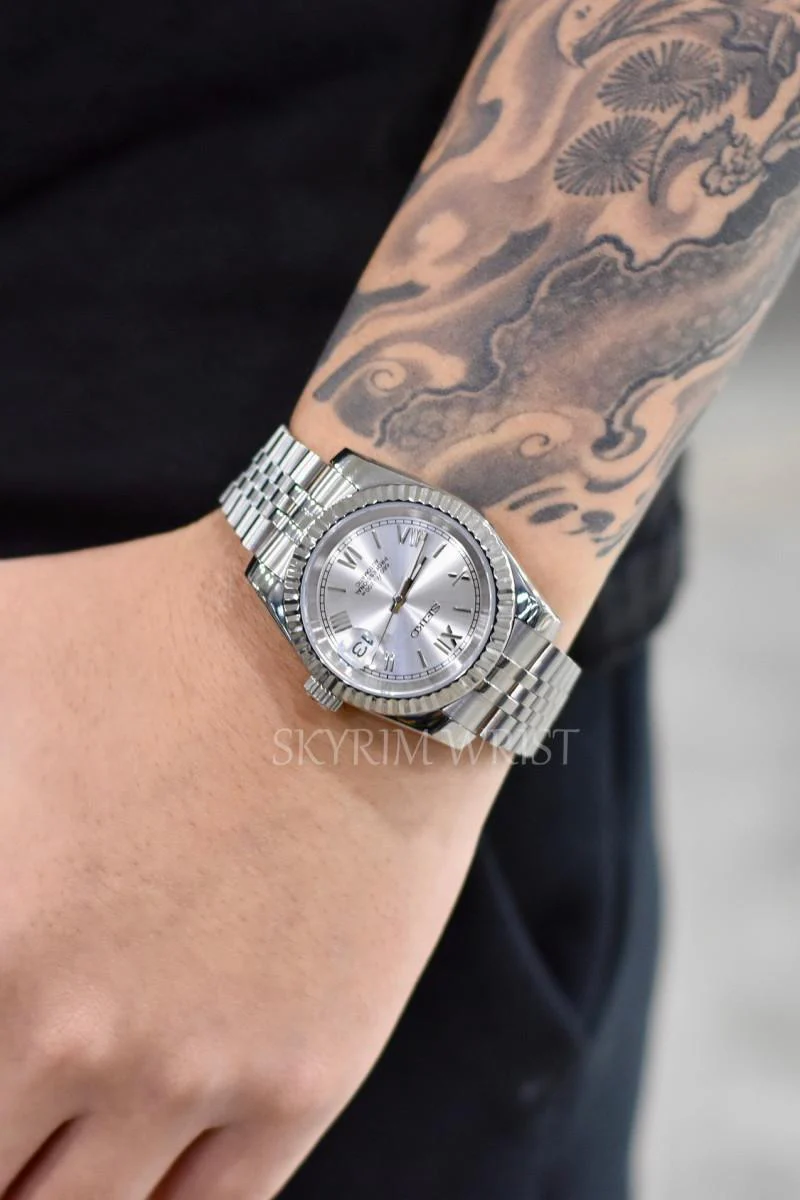 Mod Datejust Roman Silver Watch - Image 4