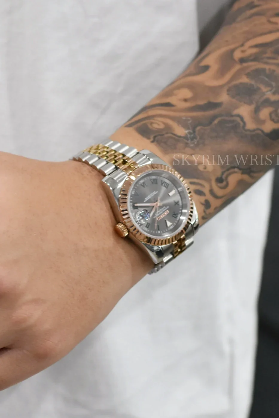Mod Datejust Wimbledon Two-Tone Rose Gold Gray Watch - Image 4