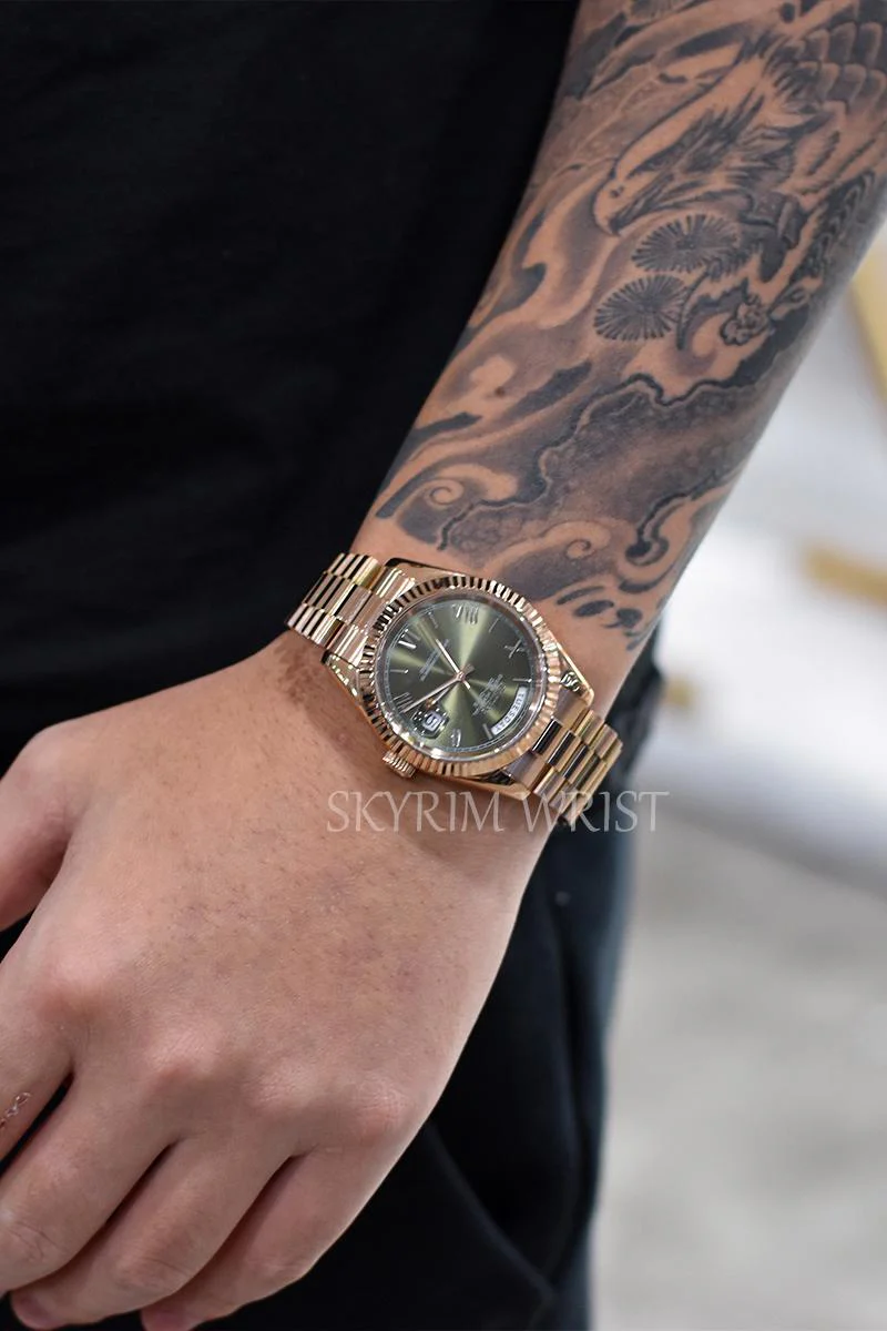 Mod Day-Date Rose Gold Green Watch - Image 4