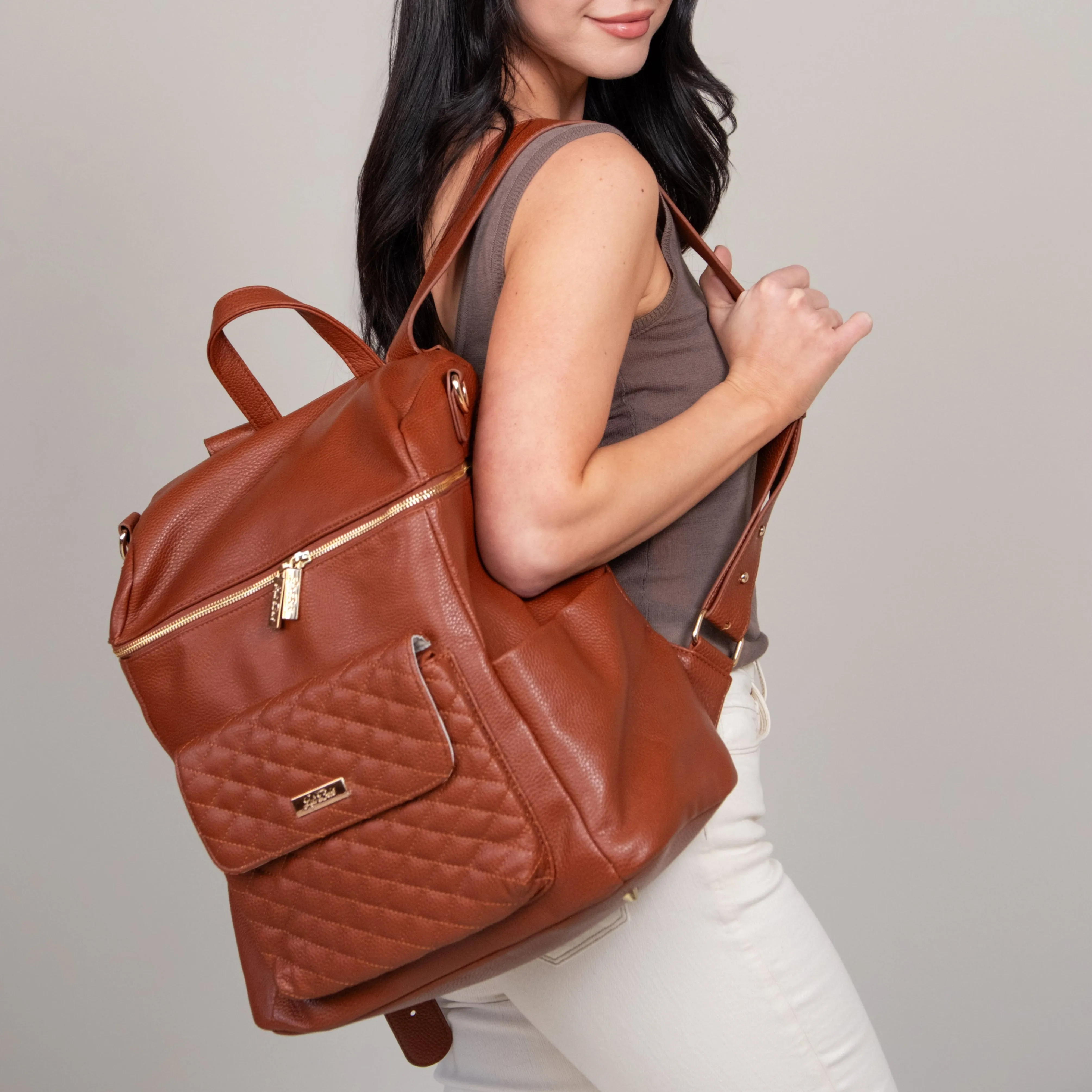 Monaco Backpack Diaper Bag | Caramel Brown - Image 10