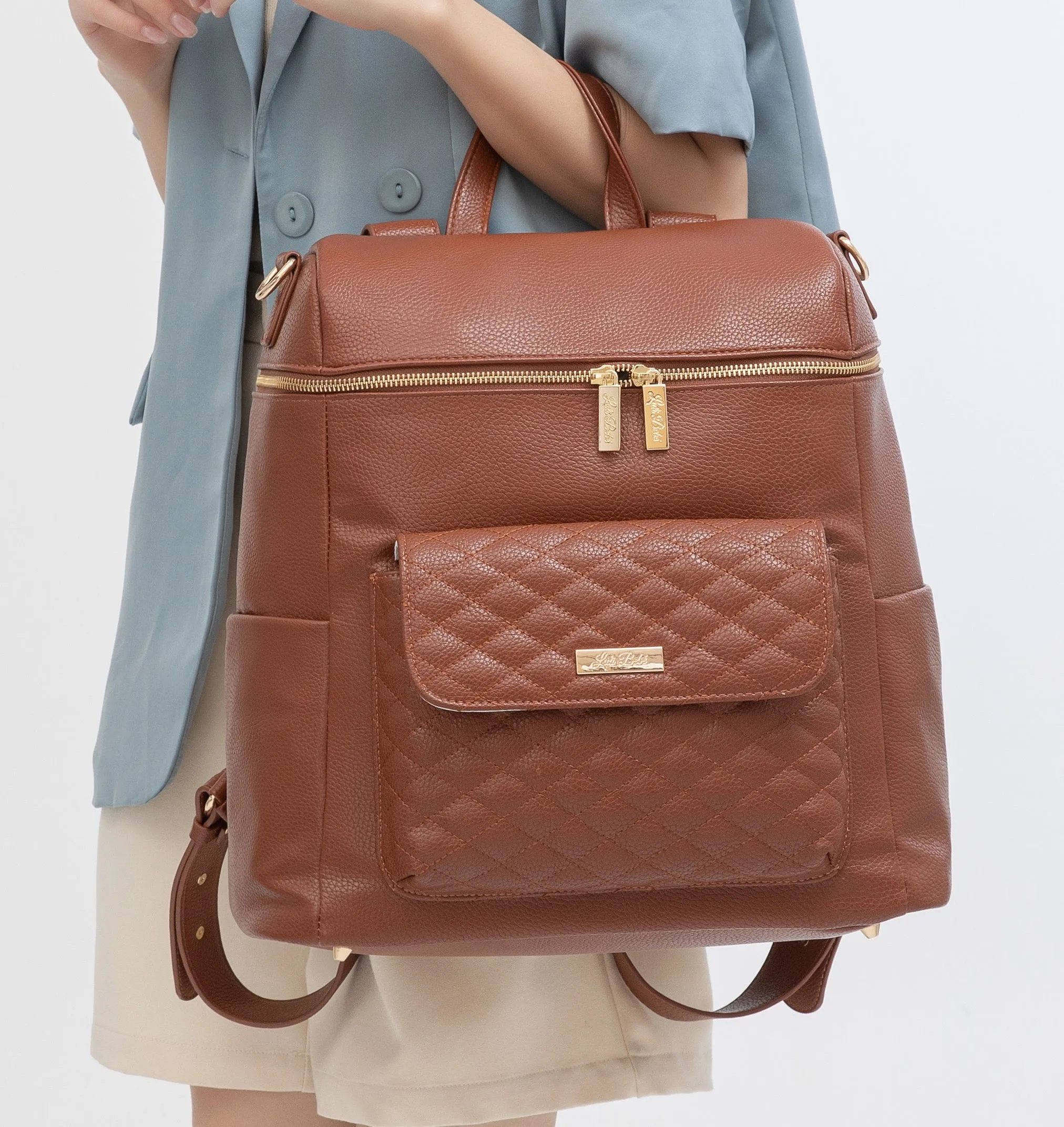 Monaco Backpack Diaper Bag | Caramel Brown - Image 11