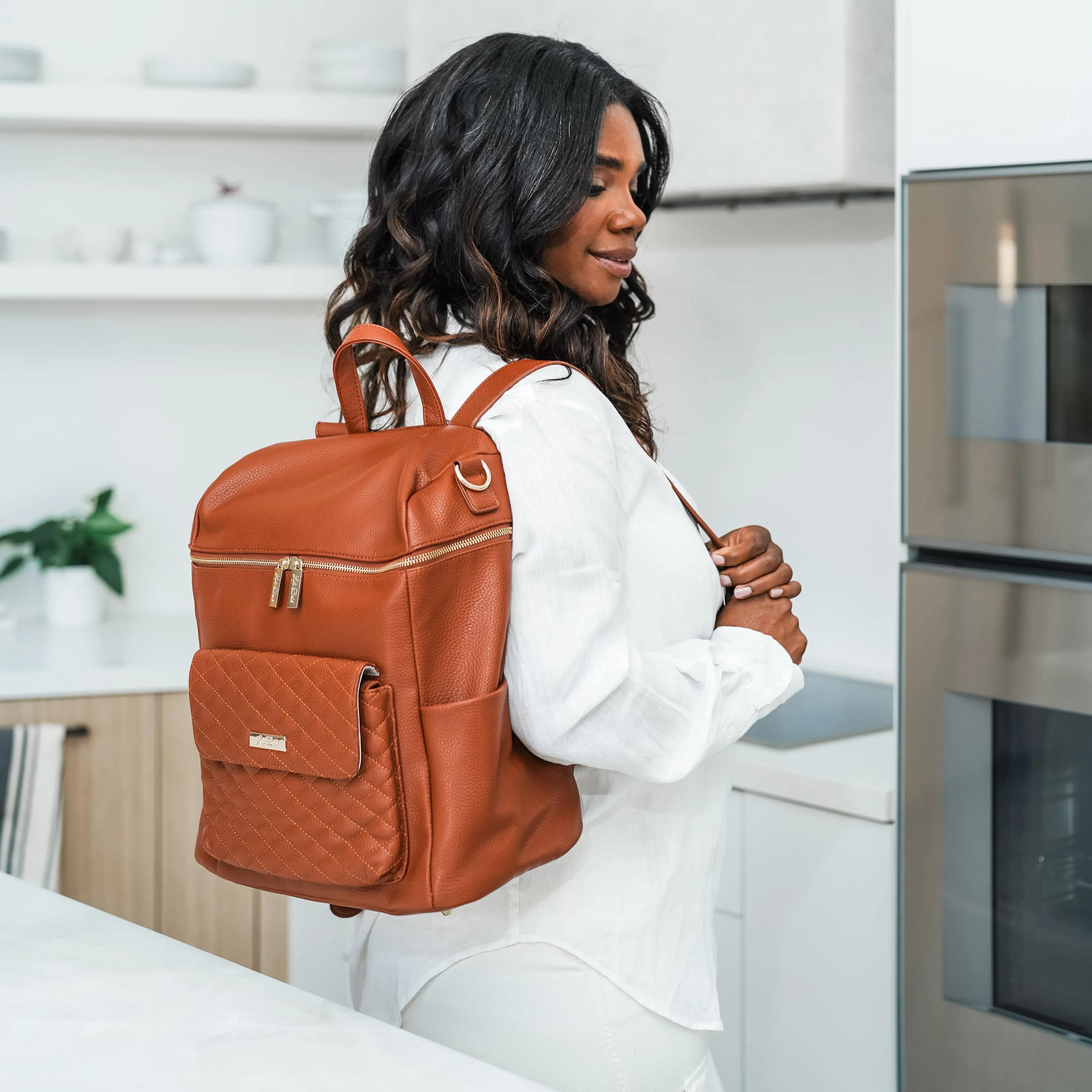 Monaco Backpack Diaper Bag | Caramel Brown - Image 2
