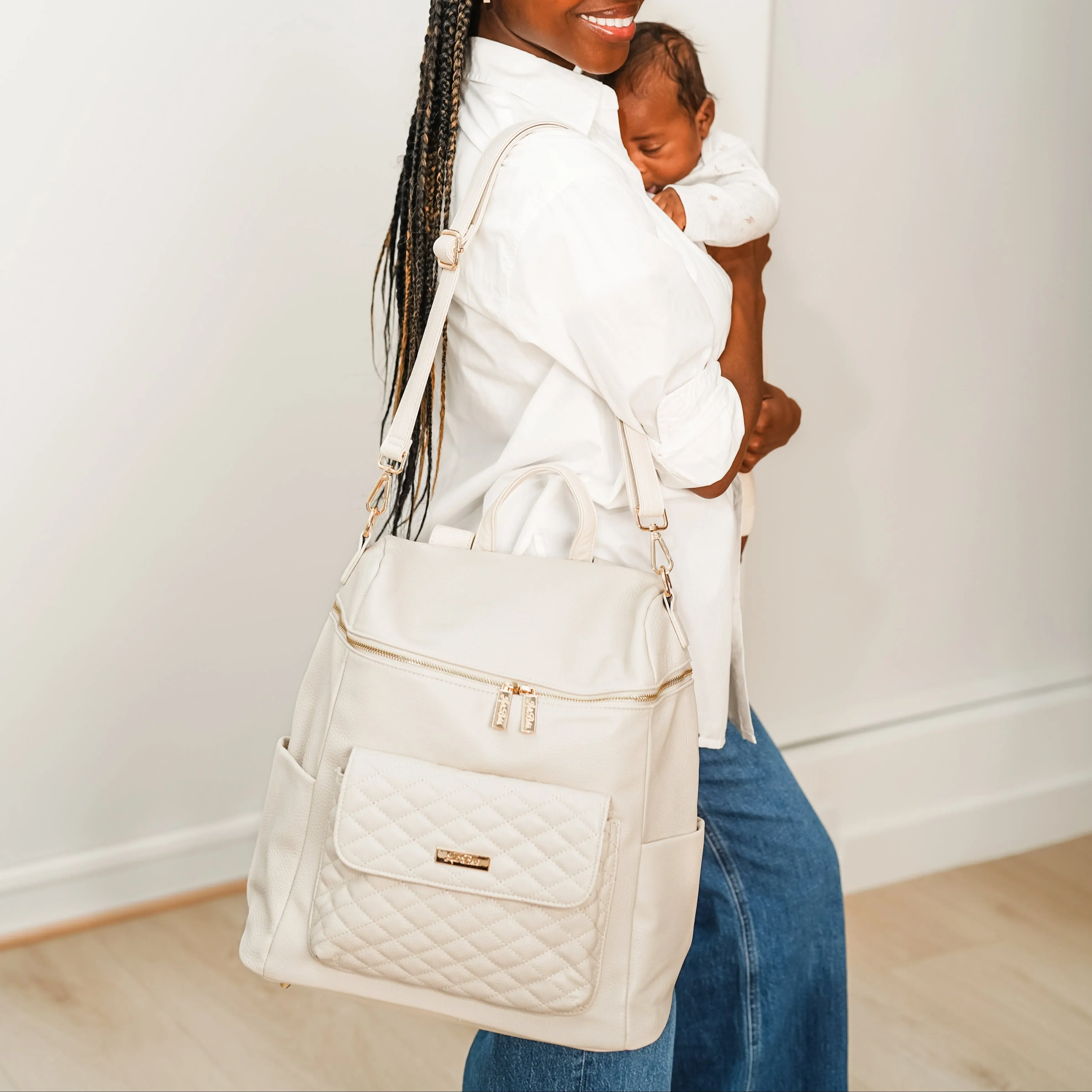 Monaco Backpack Diaper Bag | Pearl White - Image 11