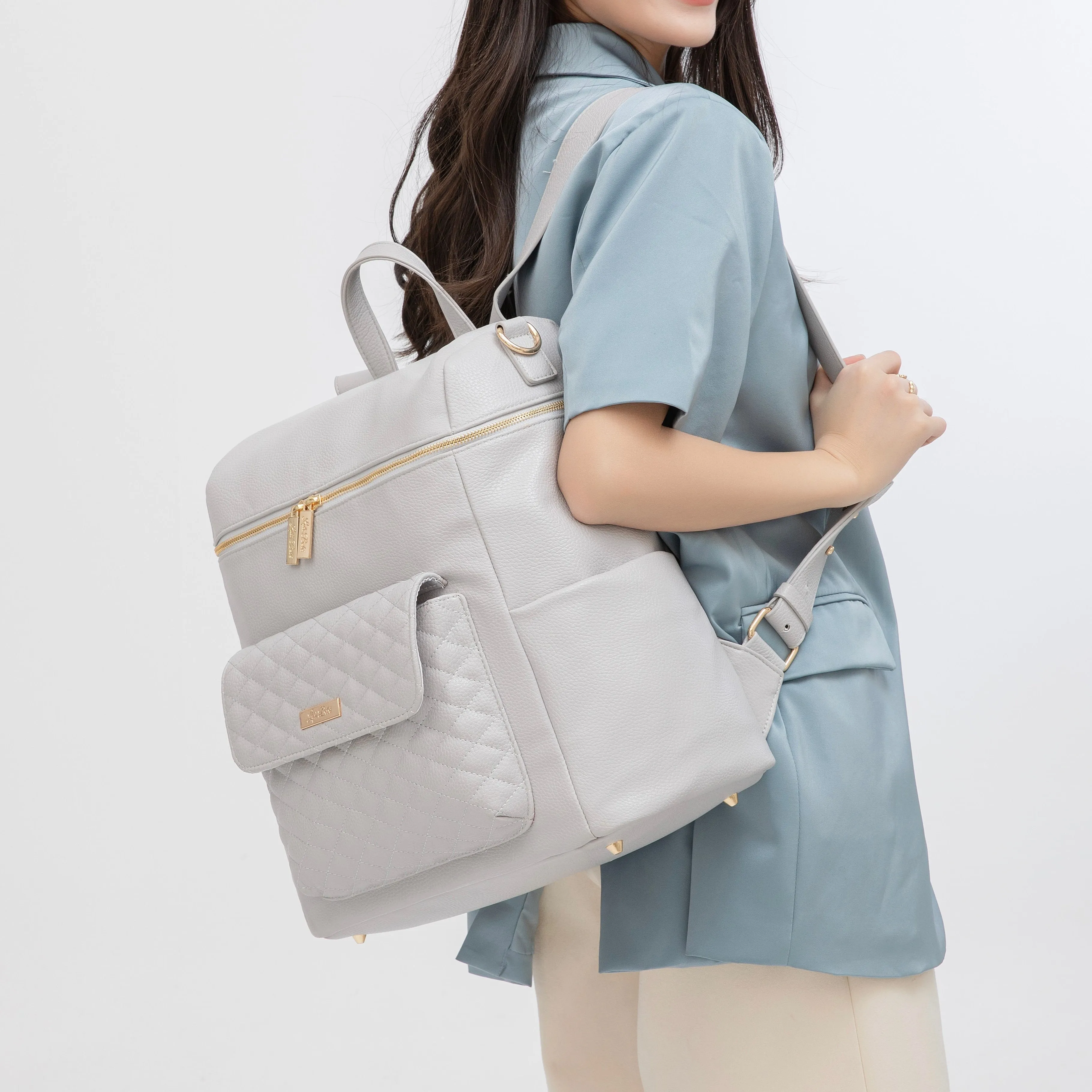 Monaco Backpack Diaper Bag | Stone Grey - Image 13