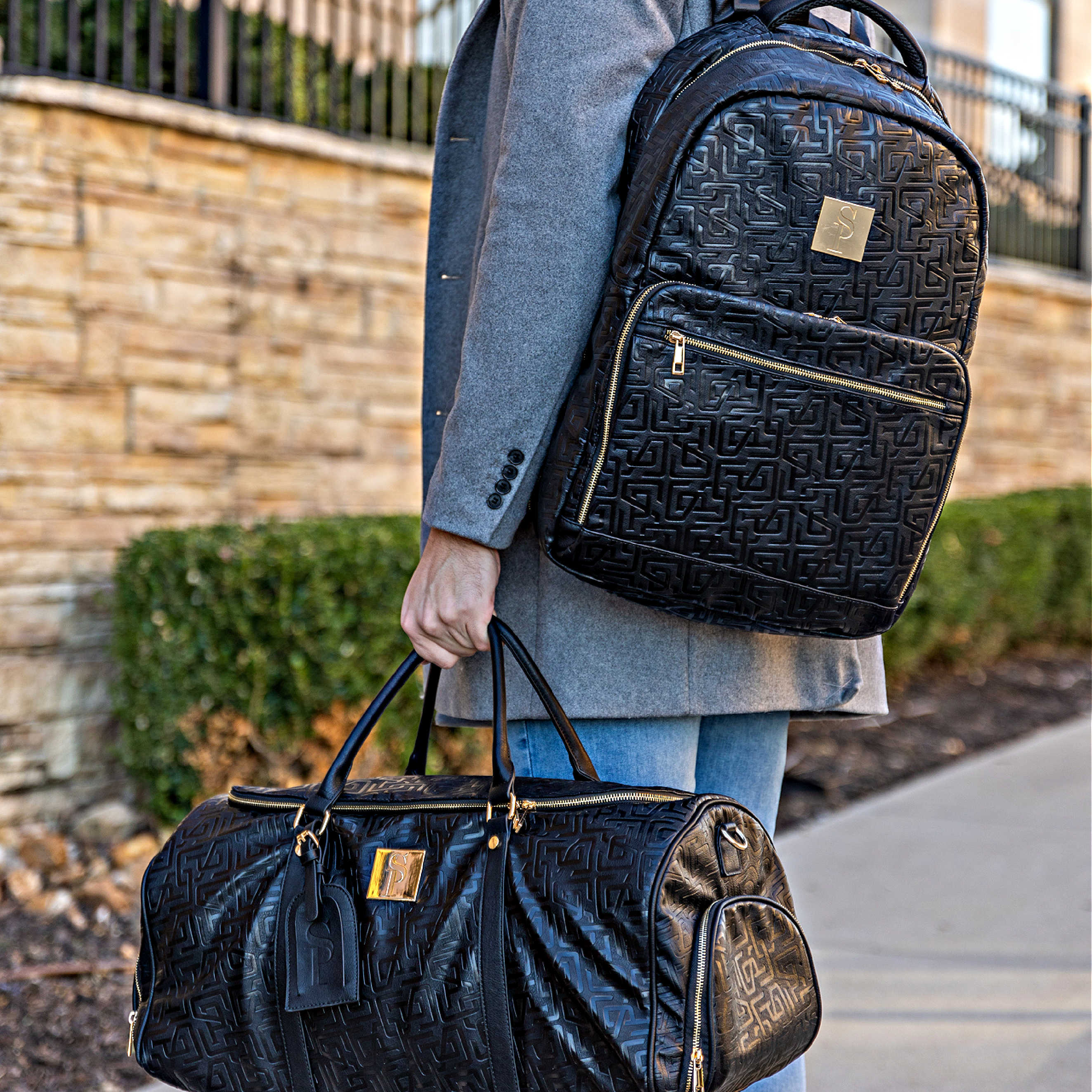 Monogram Leather 2 Bag Set (Commuter and Duffle) - Image 3