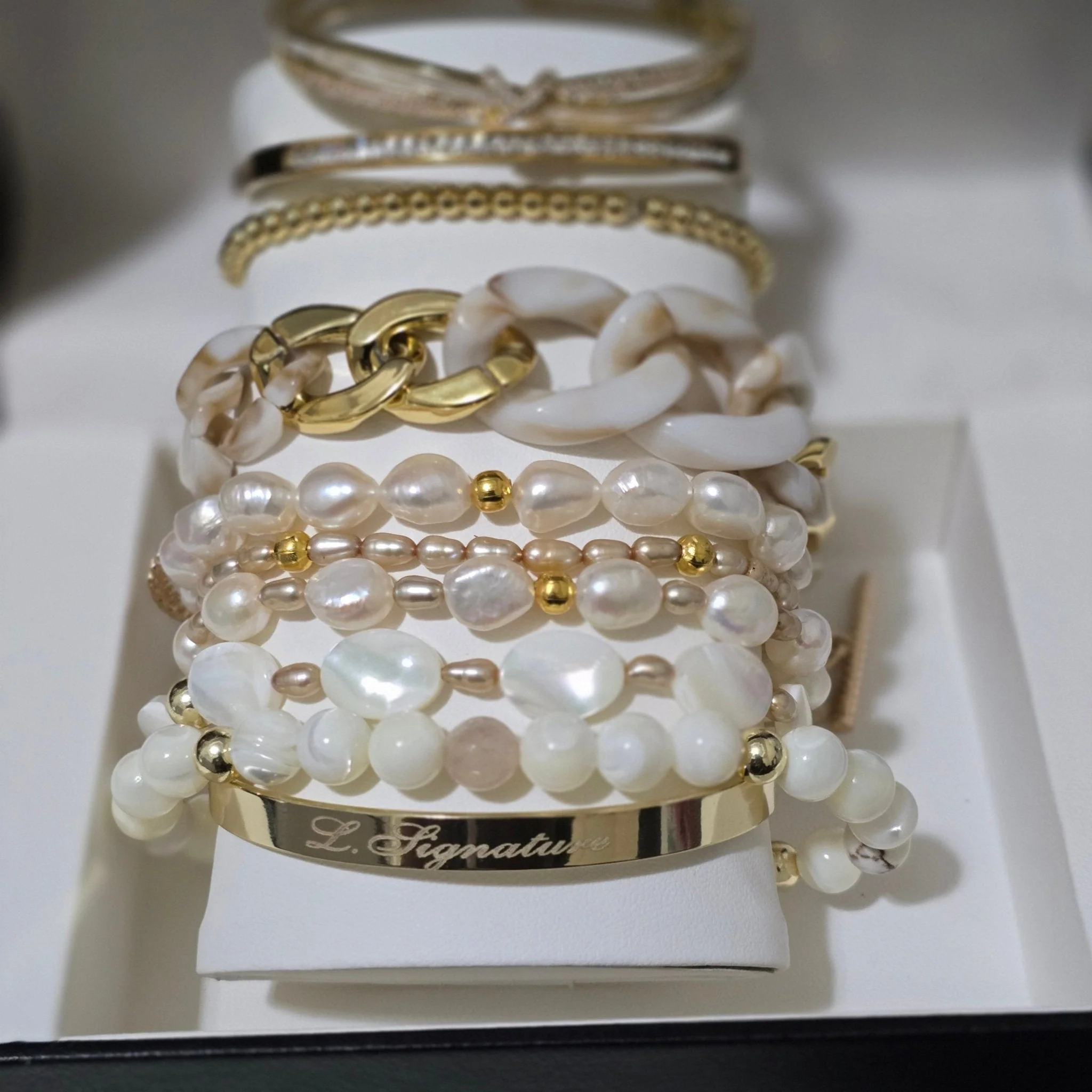 Mother of Pearl Stacked Bracelet Set