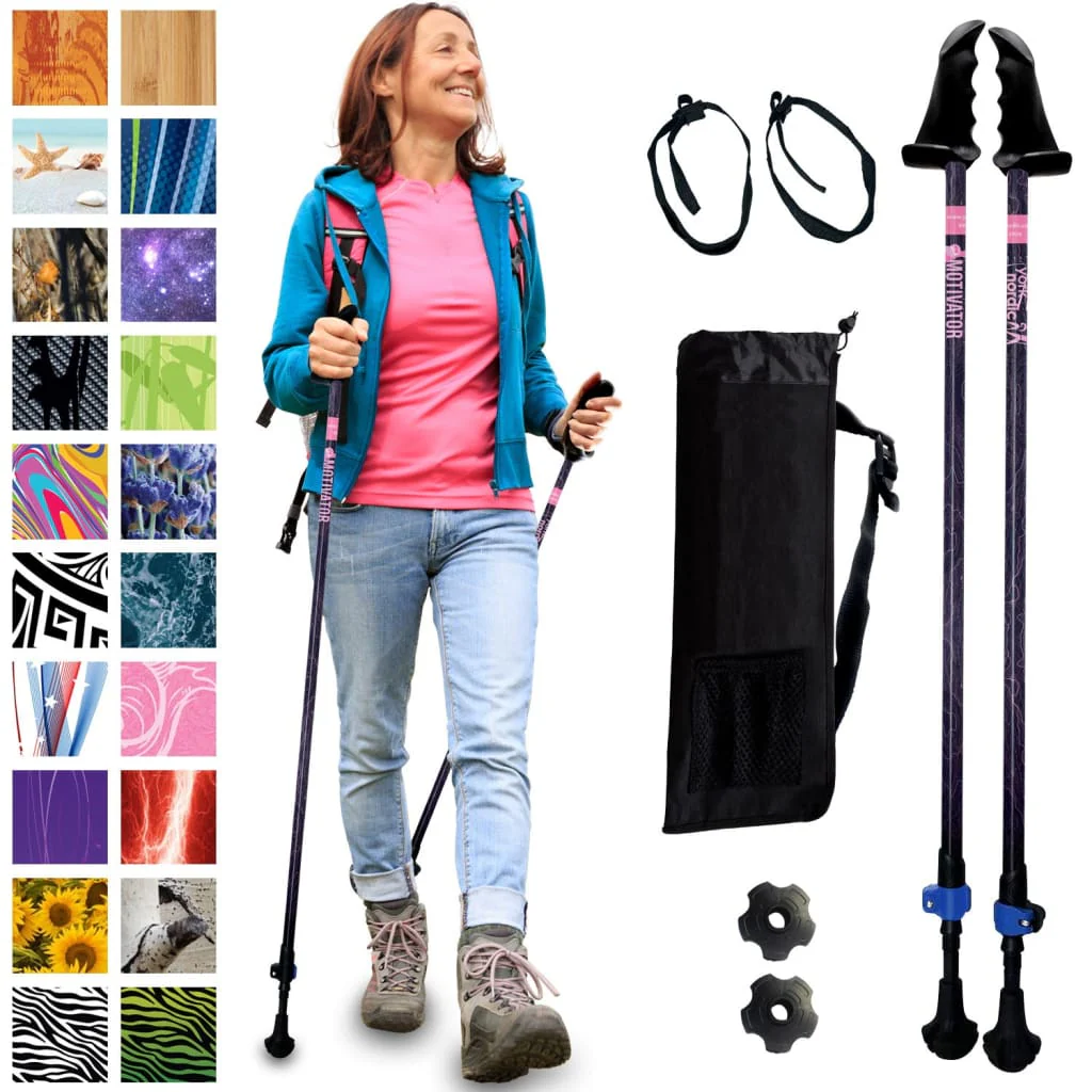Motivator Walking Poles for Balance and Rehab - Patented Stability Grips - Lightweight, Adjustable, and Collapsible -2 Pieces Adjustable w/flip Locks, Detachable feet and Travel Bag - For Heights up to 6'2" - Image 38