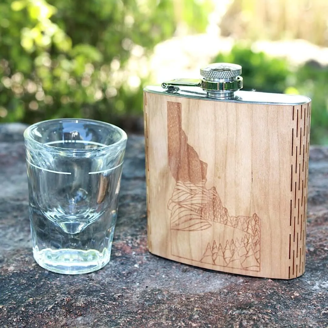 Mountain Biker 6 oz. Wooden Hip Flask - Outdoor Adventure Series - Art by Ben McKenzie - Image 2