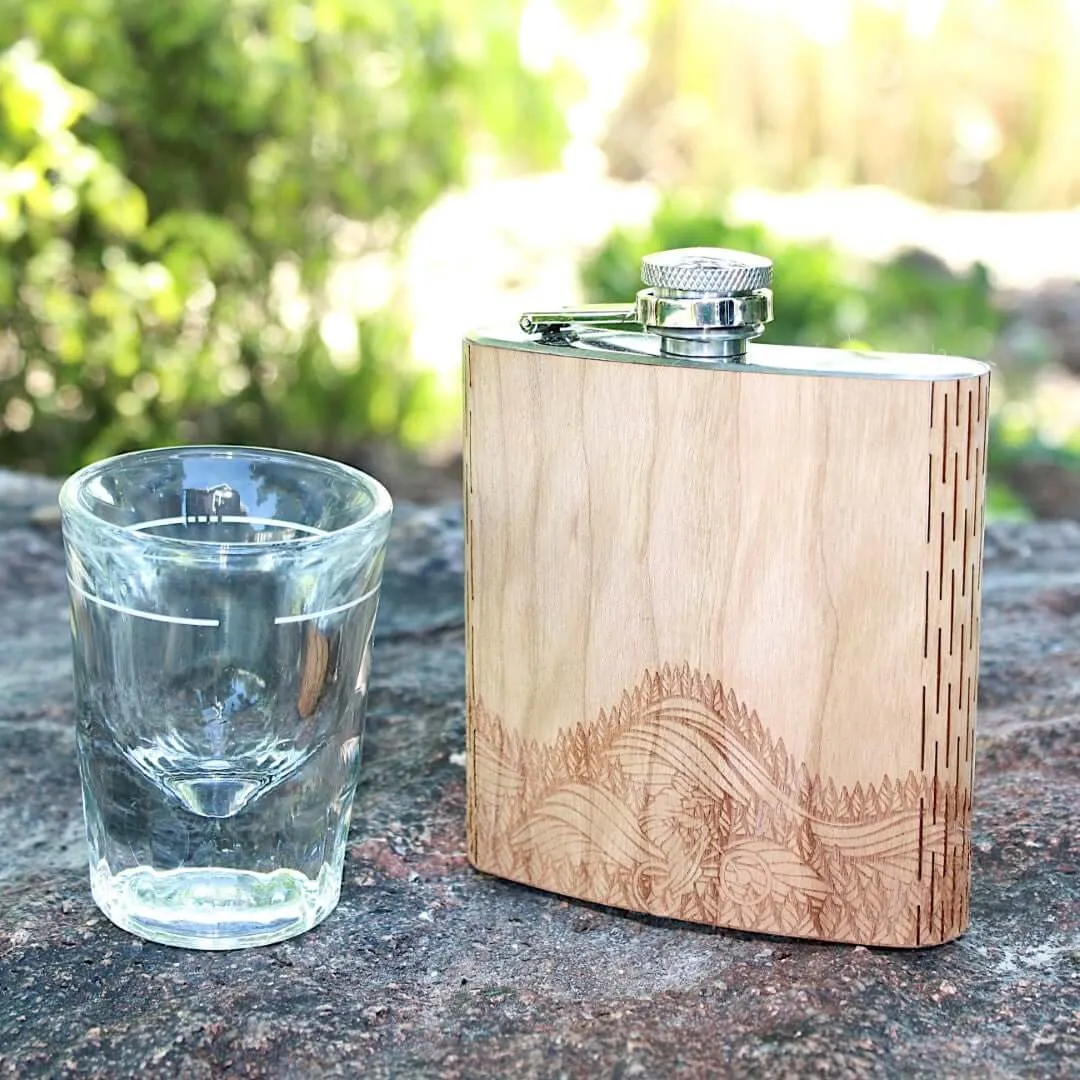 Mountain Biker 6 oz. Wooden Hip Flask - Outdoor Adventure Series - Art by Ben McKenzie - Image 4