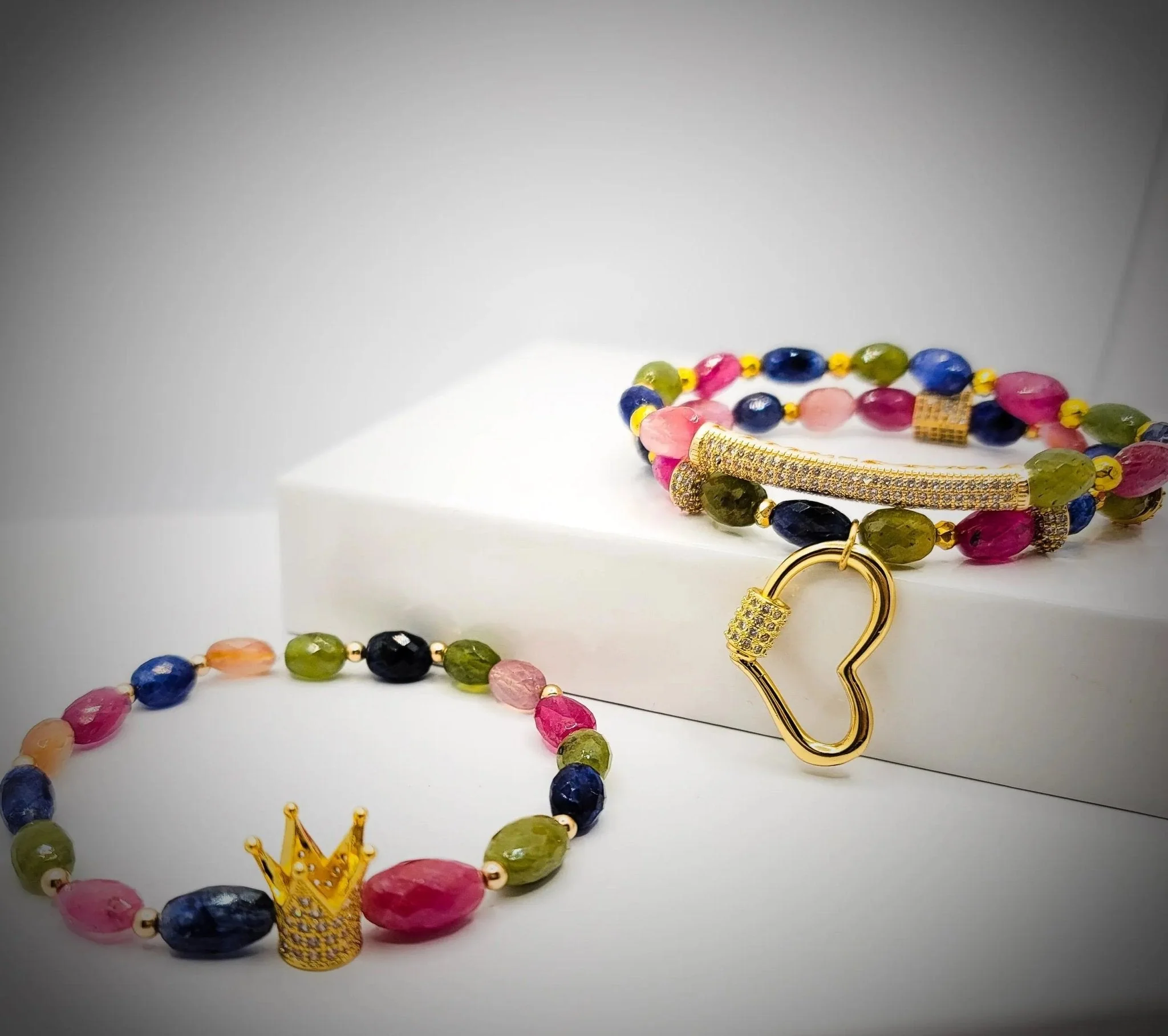 Multicolored Sapphire Crown Bracelet Set - Image 2