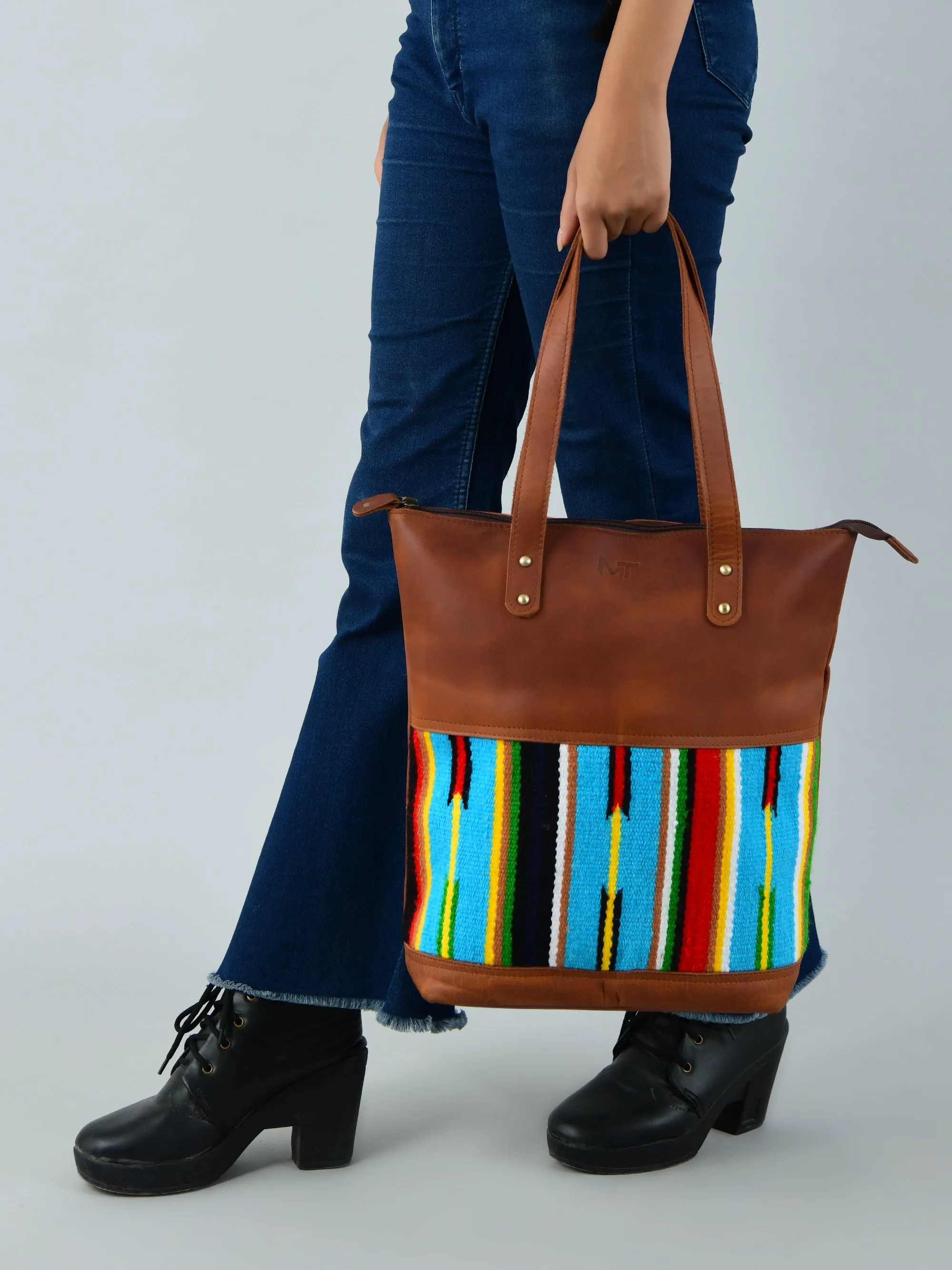 Multicoloured Leather Tote Bag - Image 2