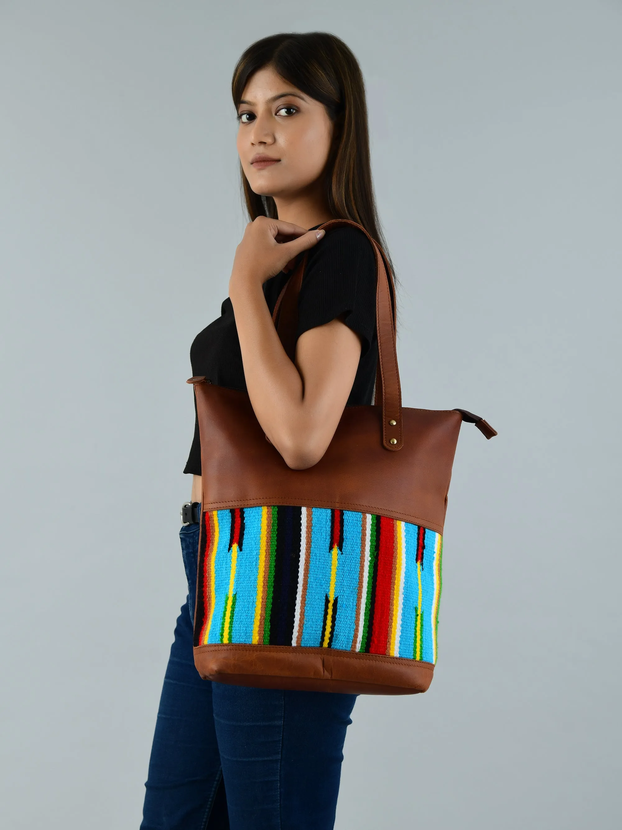 Multicoloured Leather Tote Bag - Image 4