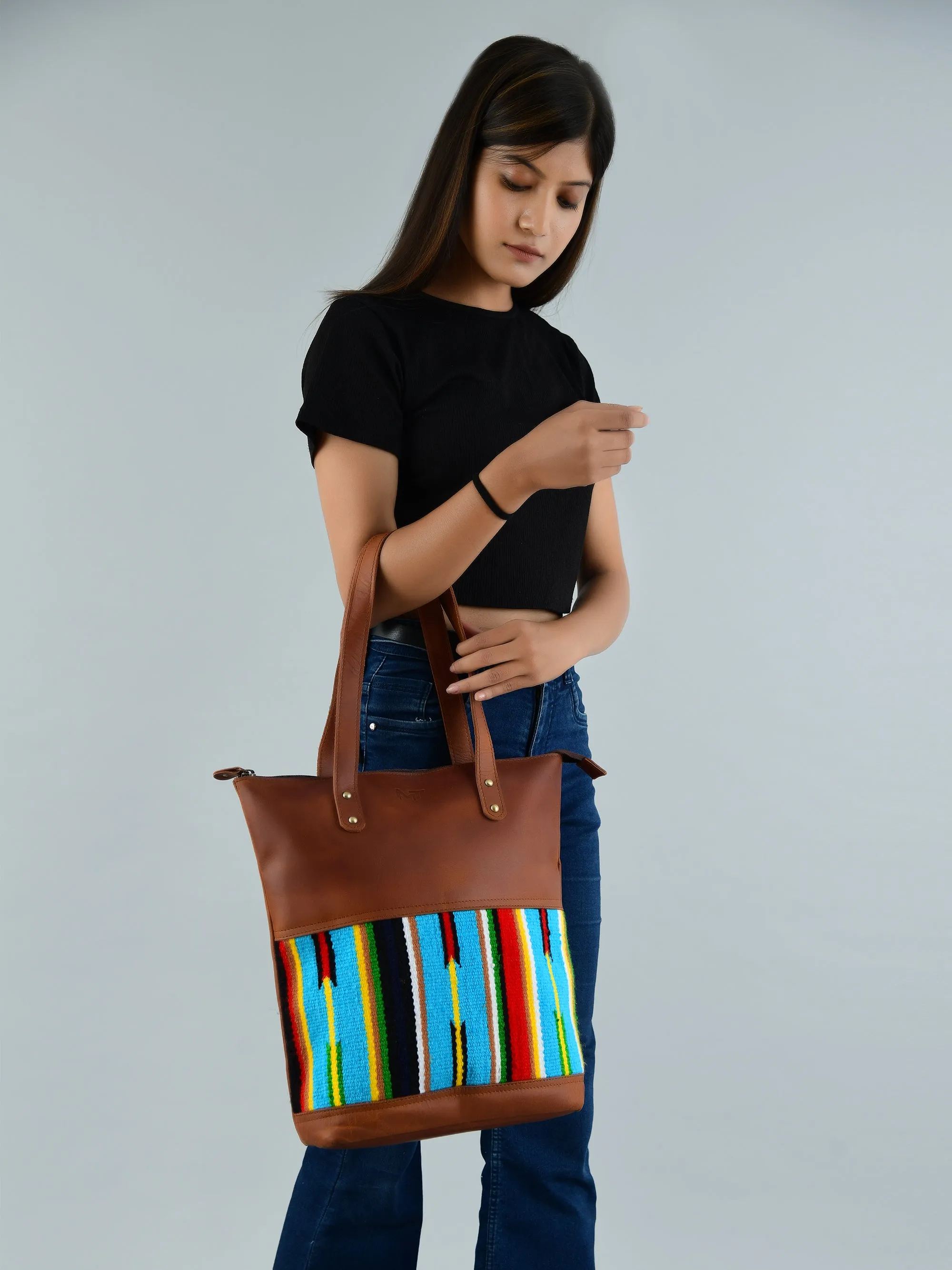 Multicoloured Leather Tote Bag - Image 7