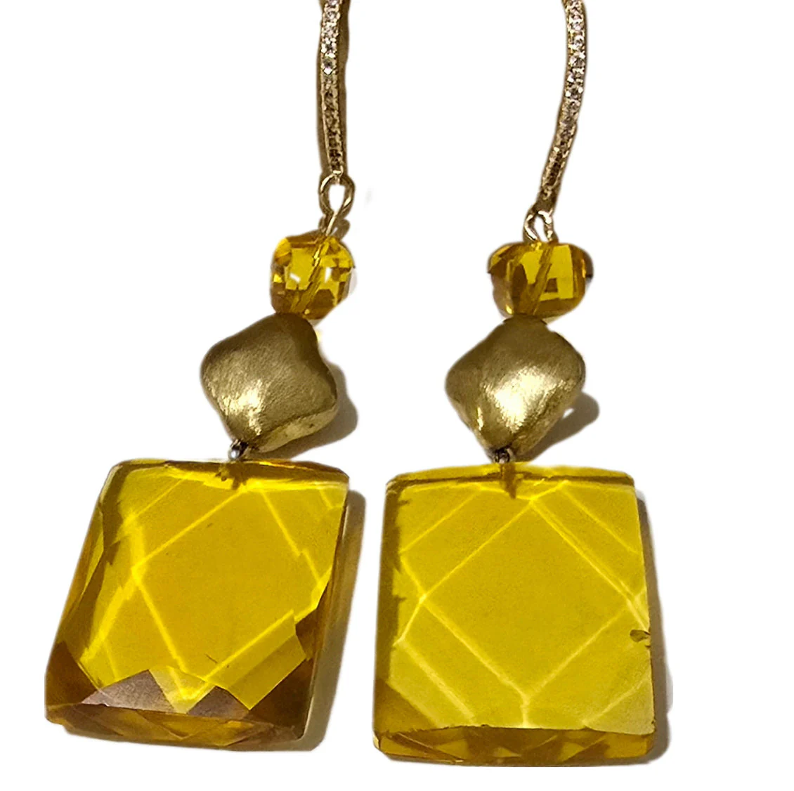 Natural Citrine and 14k Gold Over Silver Diamond Drop Earrings