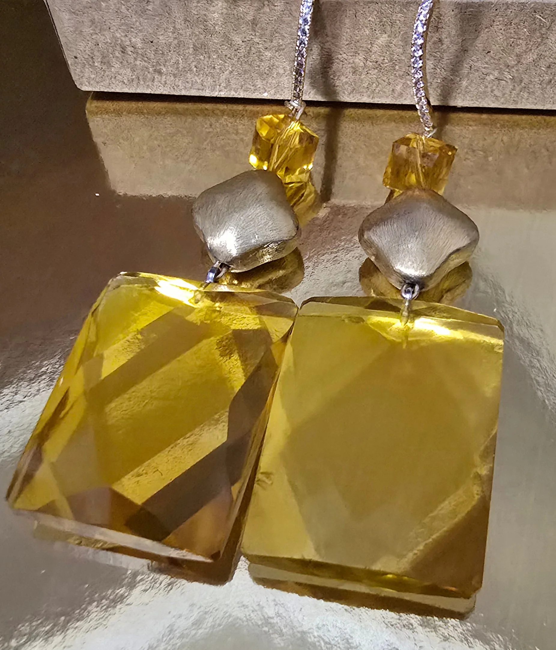 Natural Citrine and 14k Gold Over Silver Diamond Drop Earrings - Image 3