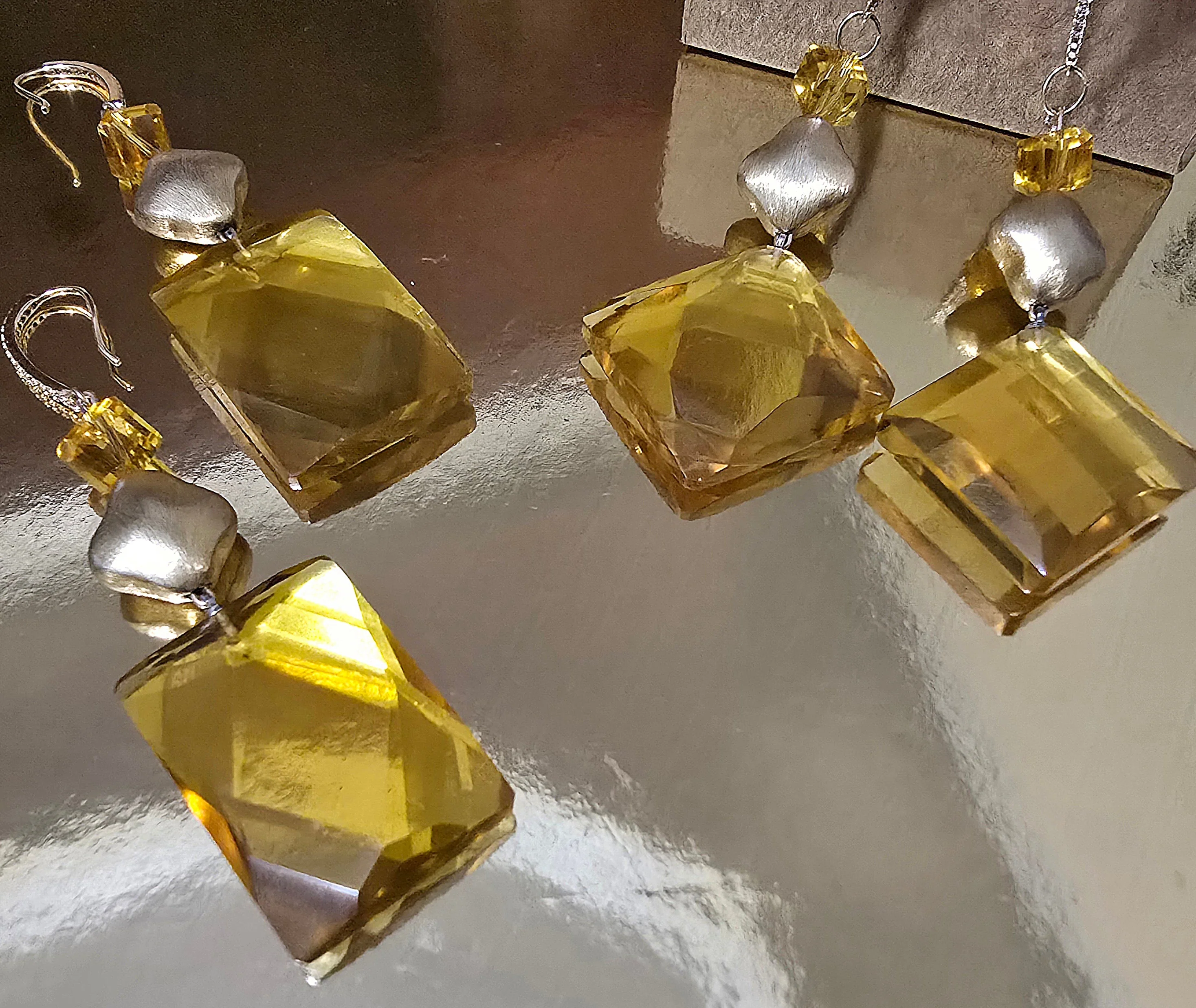 Natural Citrine and 14k Gold Over Silver Diamond Drop Earrings - Image 4
