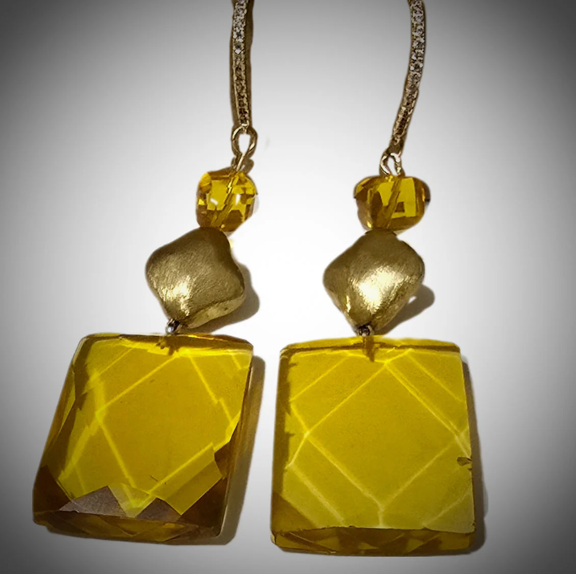 Natural Citrine and 14k Gold Over Silver Diamond Drop Earrings - Image 6