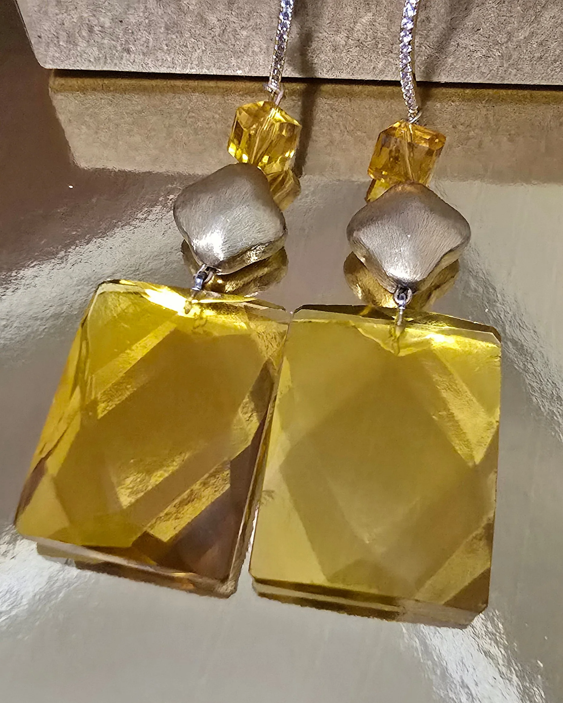 Natural Citrine and 14k Gold Over Silver Diamond Drop Earrings - Image 8