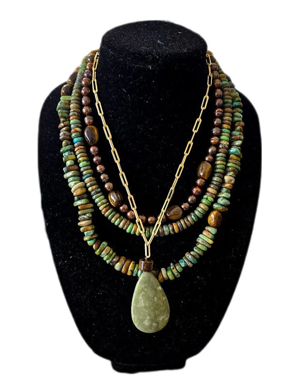 Natural Green Turquoise Layered Necklace - Image 2