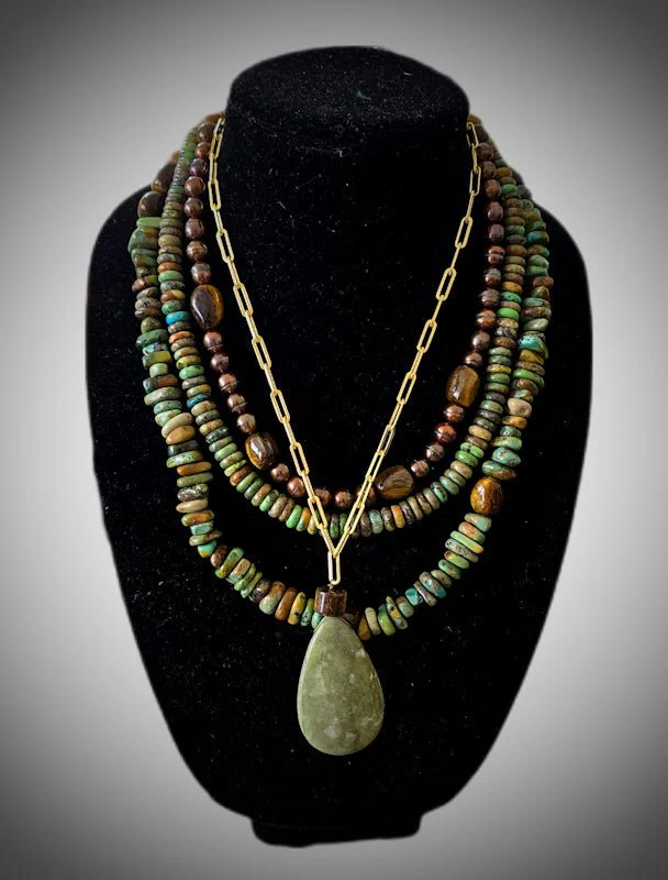 Natural Green Turquoise Layered Necklace - Image 3