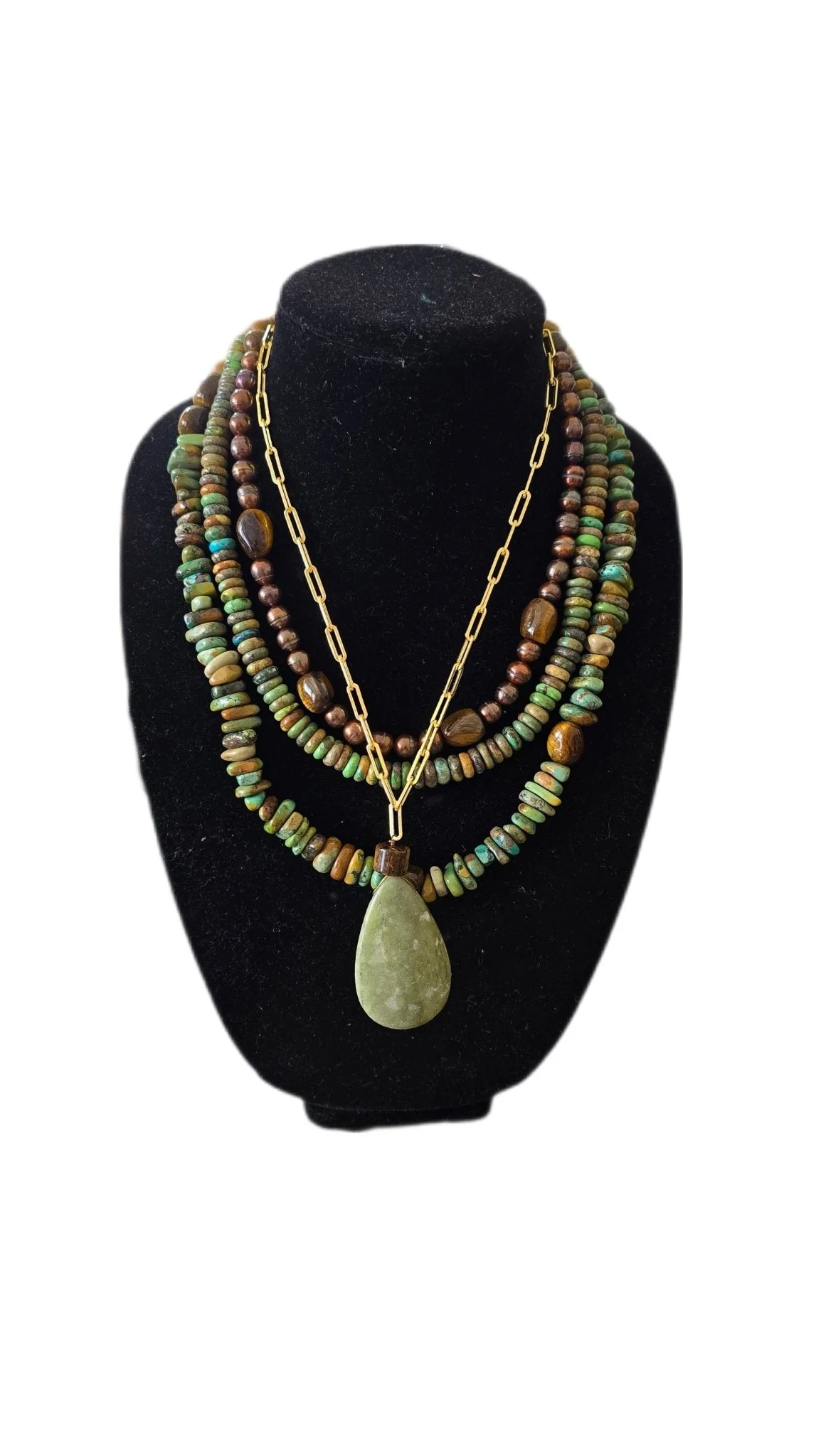 Natural Green Turquoise Layered Necklace - Image 4