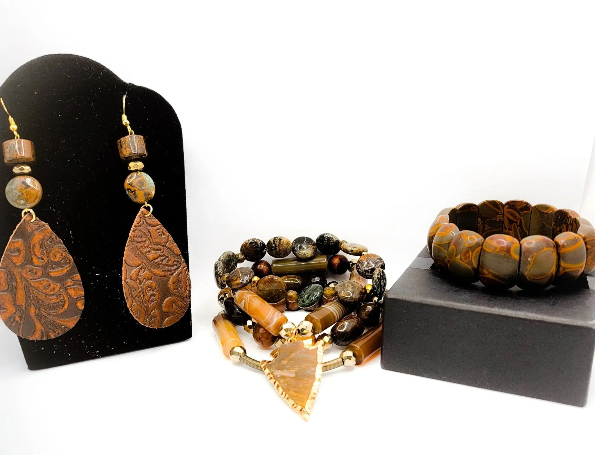 Natural Rainforest Rhyolite Jasper Bracelet set