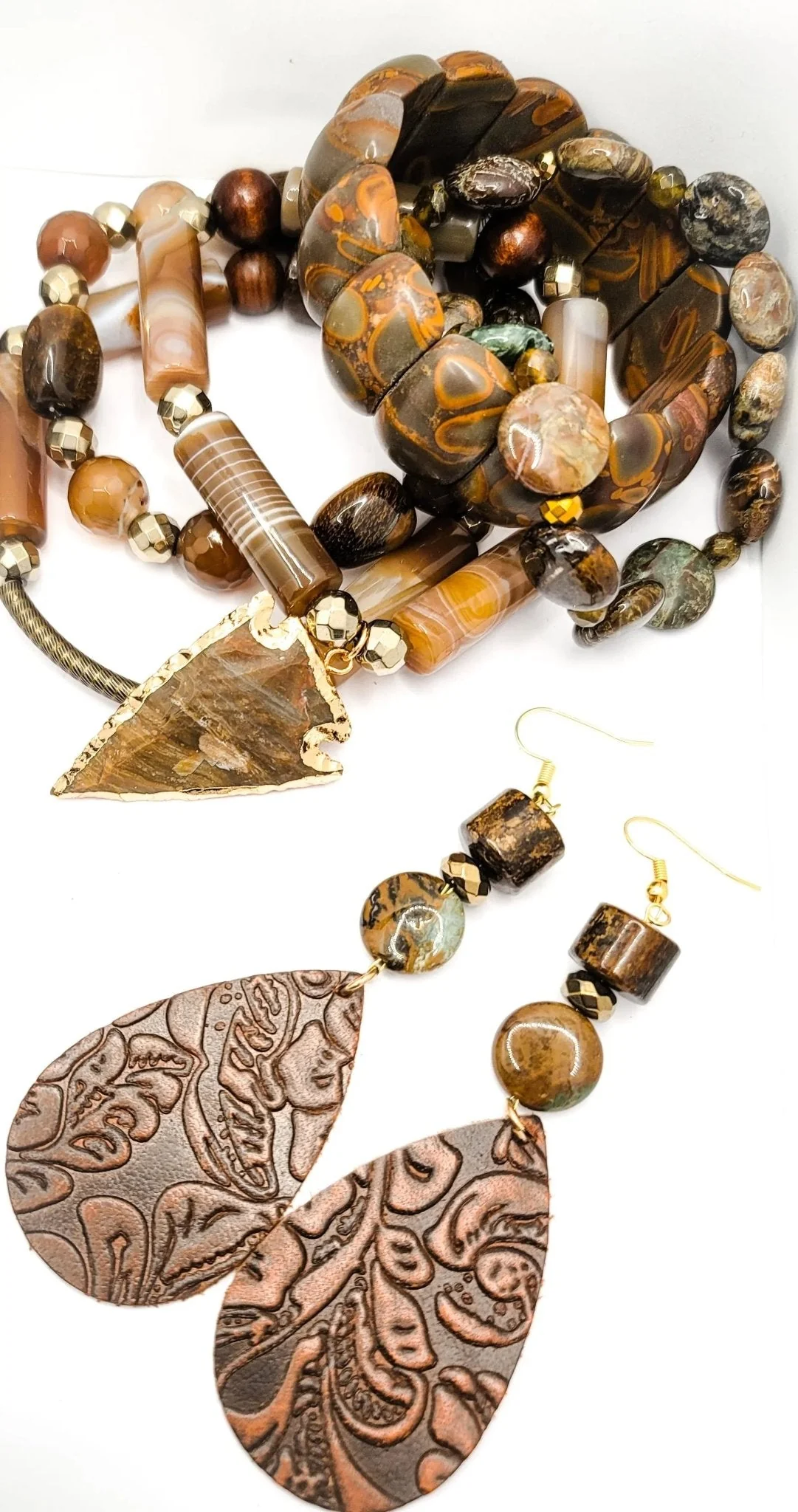 Natural Rainforest Rhyolite Jasper Bracelet set - Image 3