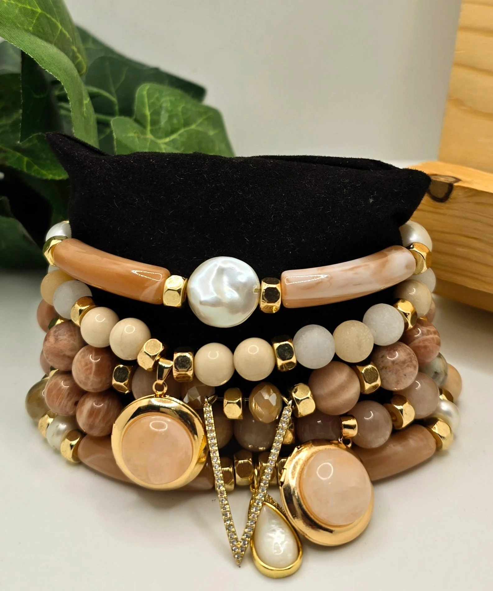 Natural Sunstone and Peach Moonstone Bracelet Set - Image 4