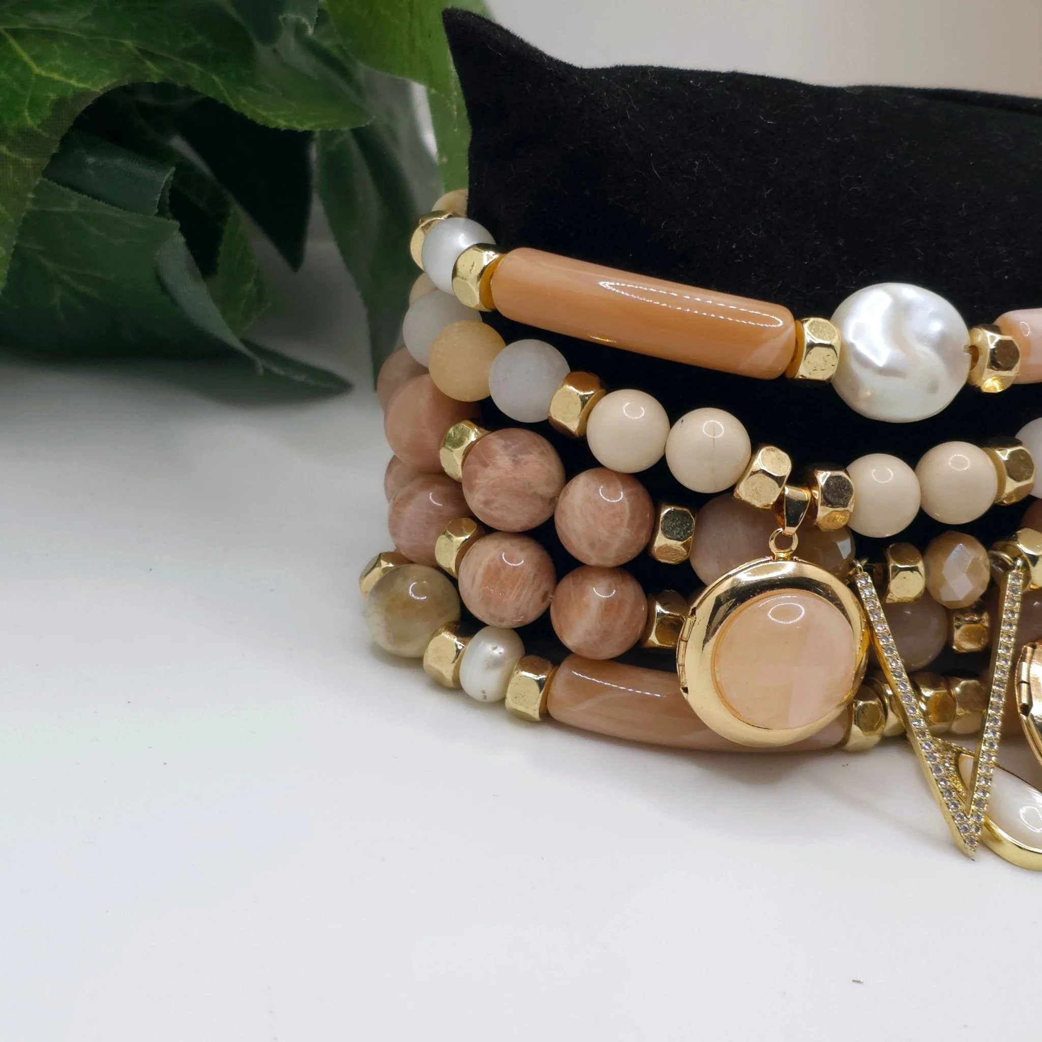 Natural Sunstone and Peach Moonstone Bracelet Set - Image 5