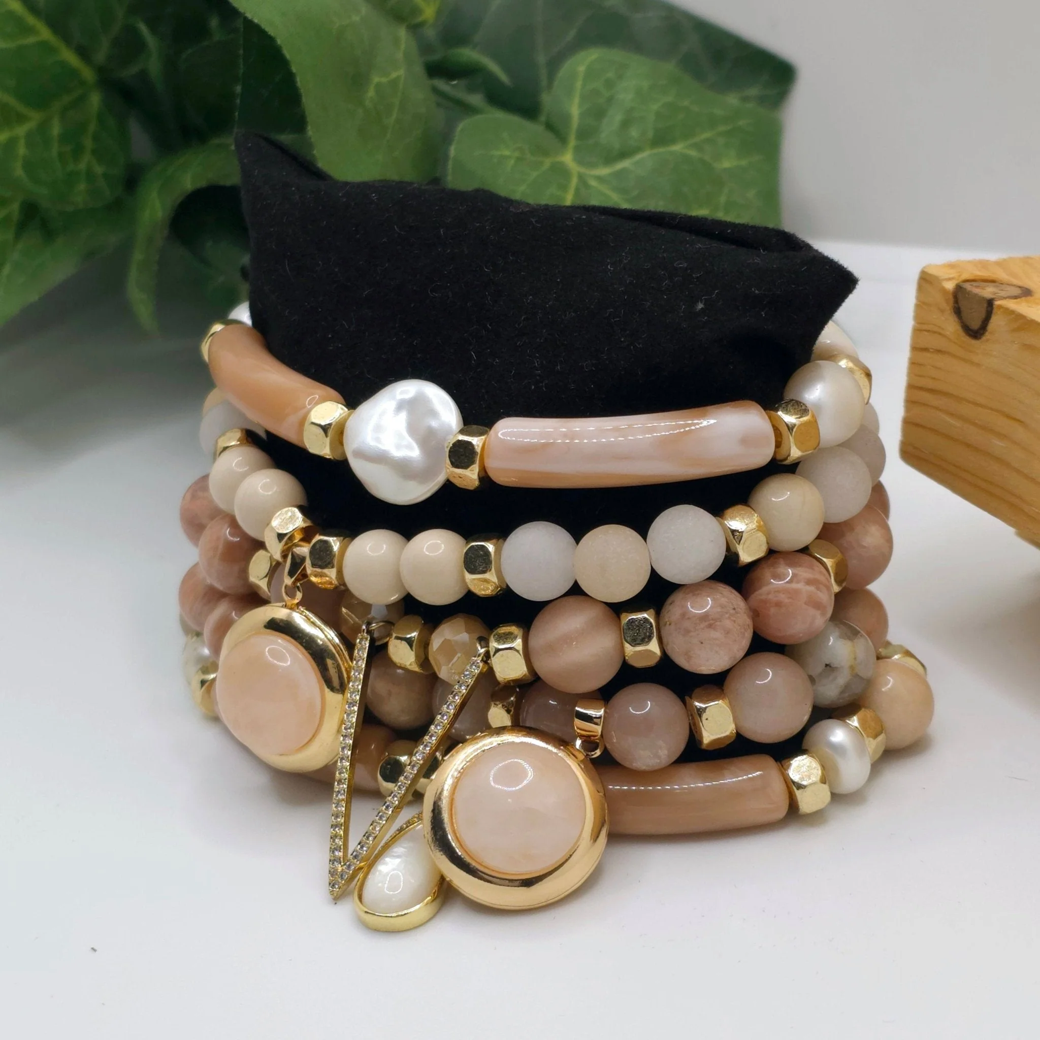 Natural Sunstone and Peach Moonstone Bracelet Set - Image 6