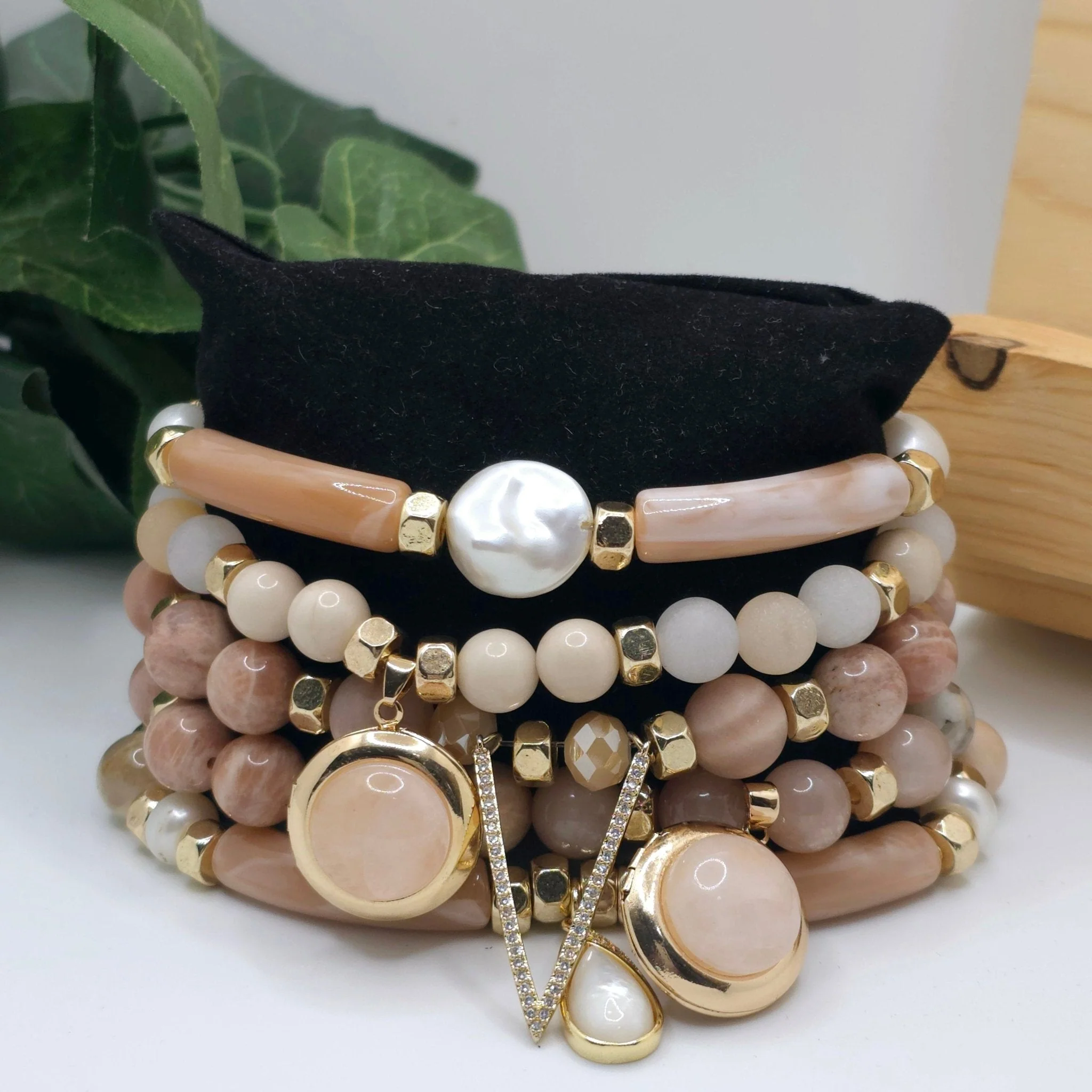 Natural Sunstone and Peach Moonstone Bracelet Set - Image 7