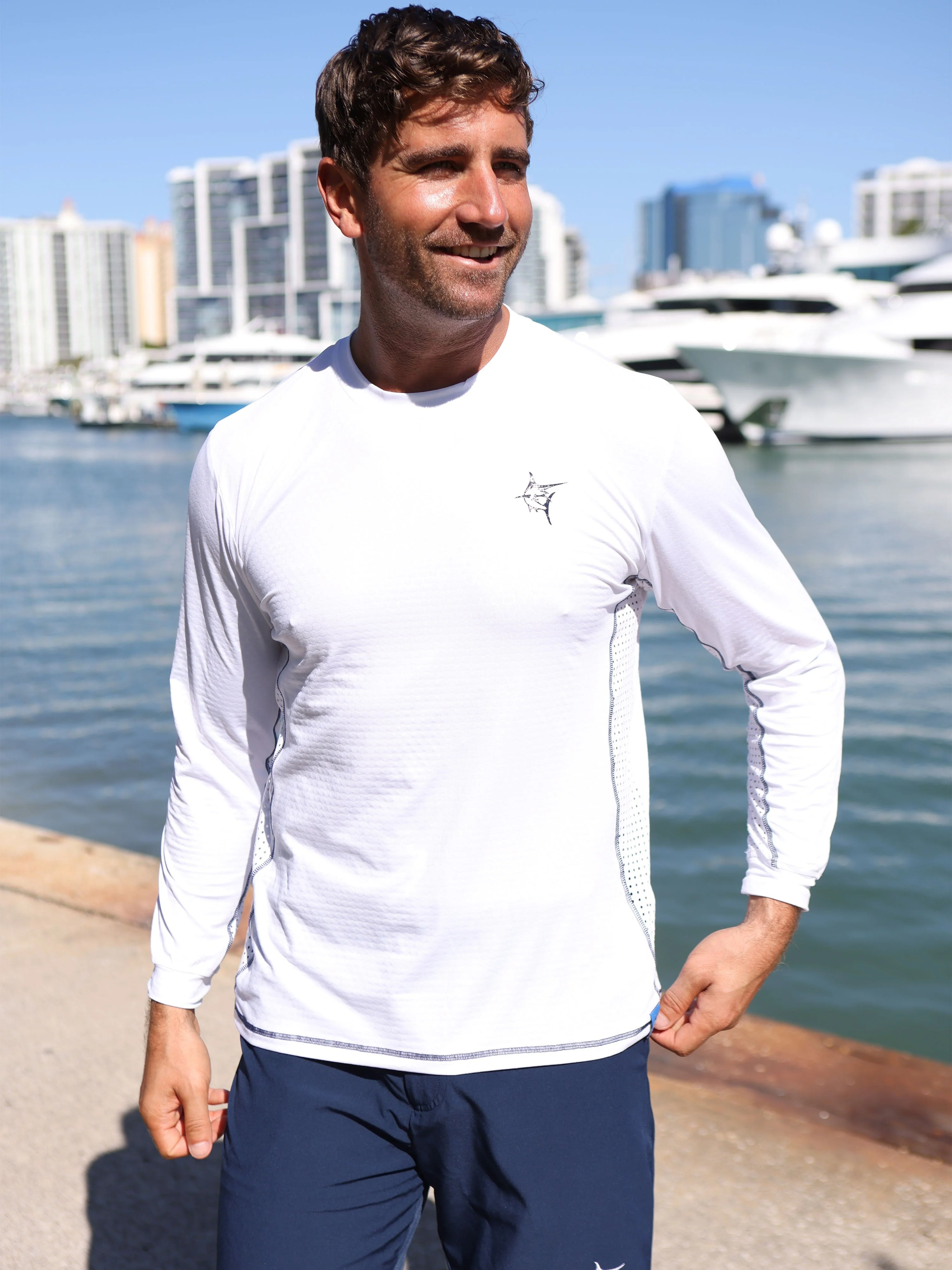 NautiFlex Performance Long Sleeve Shirt. White - Image 5