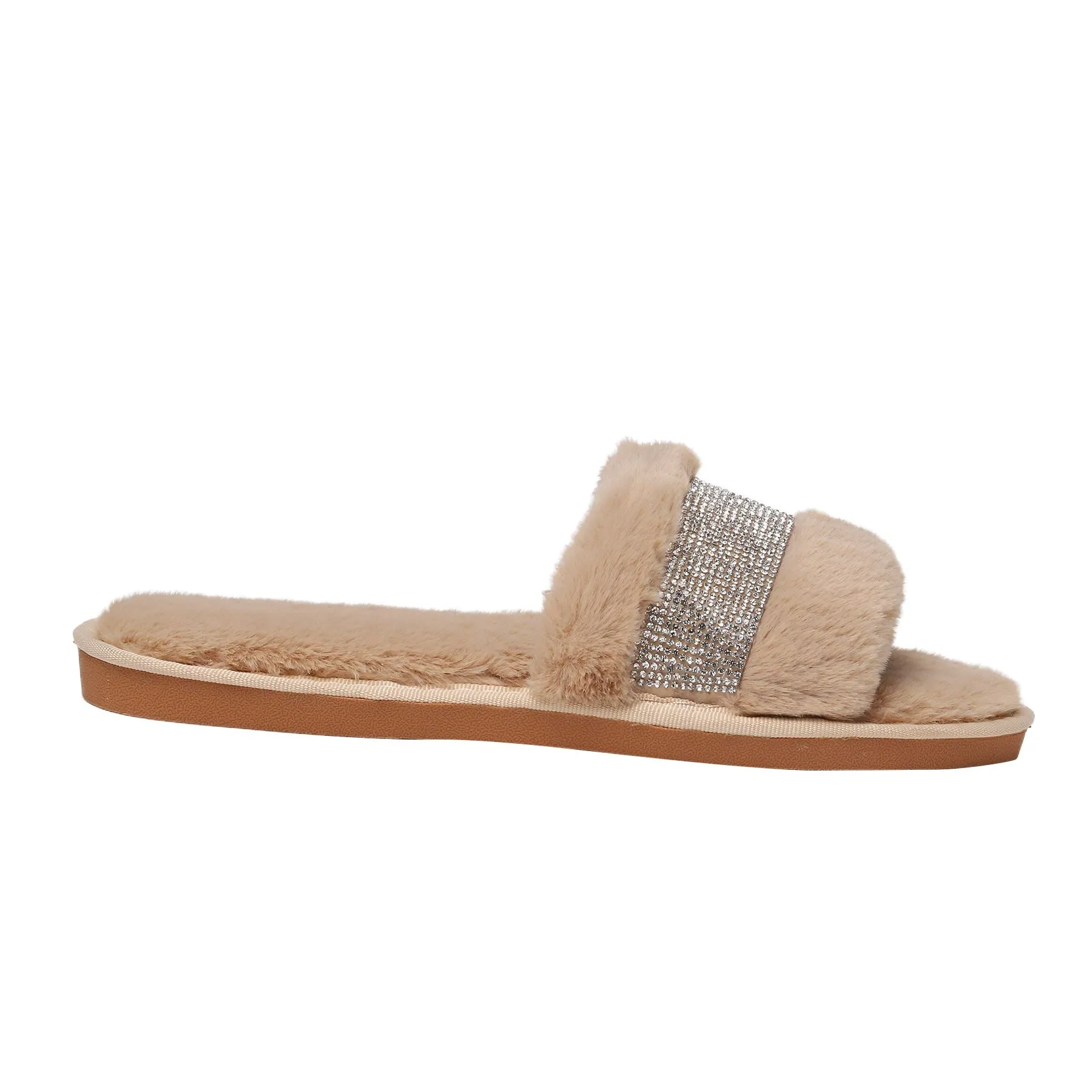 Nude Faux Fur Sydney Glampers with Crystal Strip - Image 2