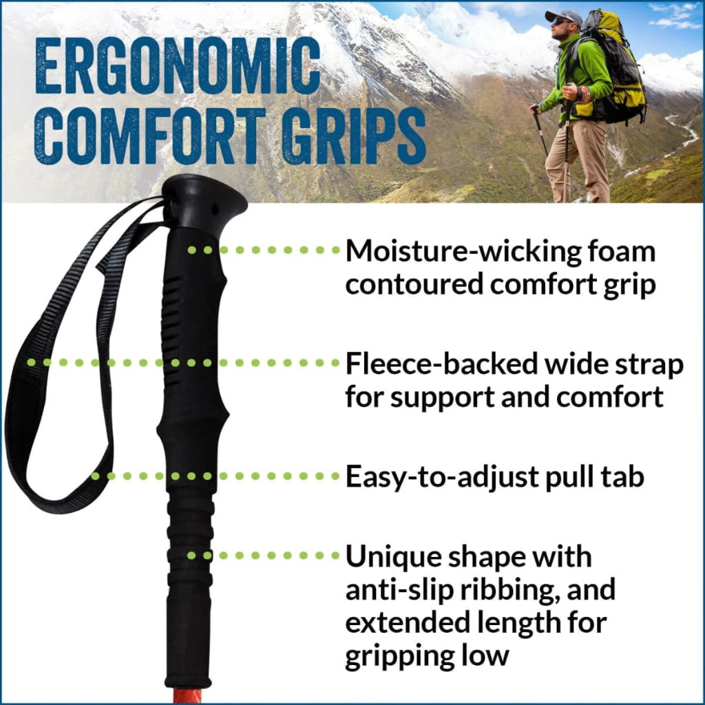 Official Casual Trek Hiking & Walking Poles - Hiking/Trekking Grip w-flip locks, detachable feet and travel bag - pair - For Heights up to 6’2” - Image 5
