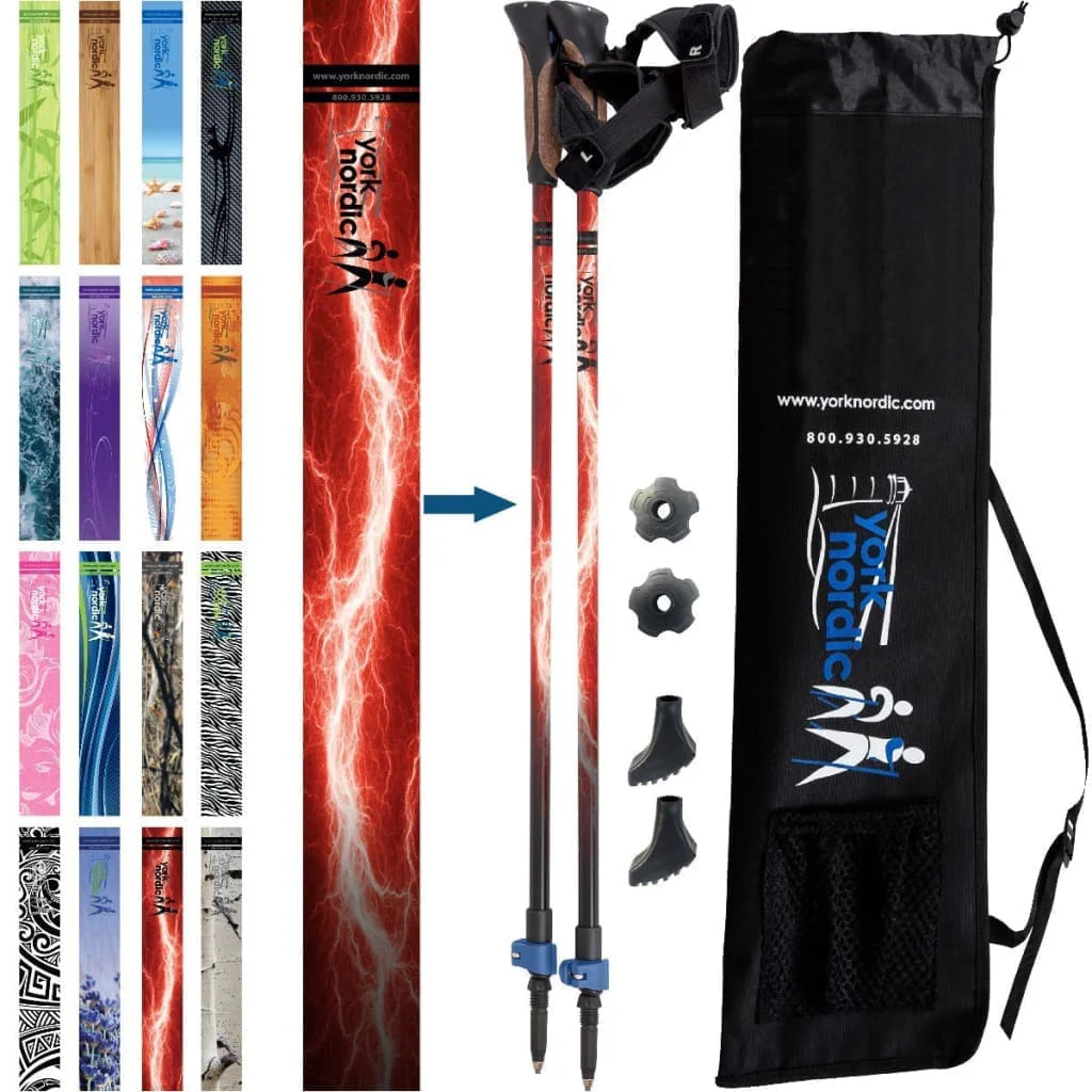 Official Nordic Walking Poles - True Nordic Glove Grip w-flip locks, detachable feet and travel bag - pair - For Heights up to 6’2” - Image 32