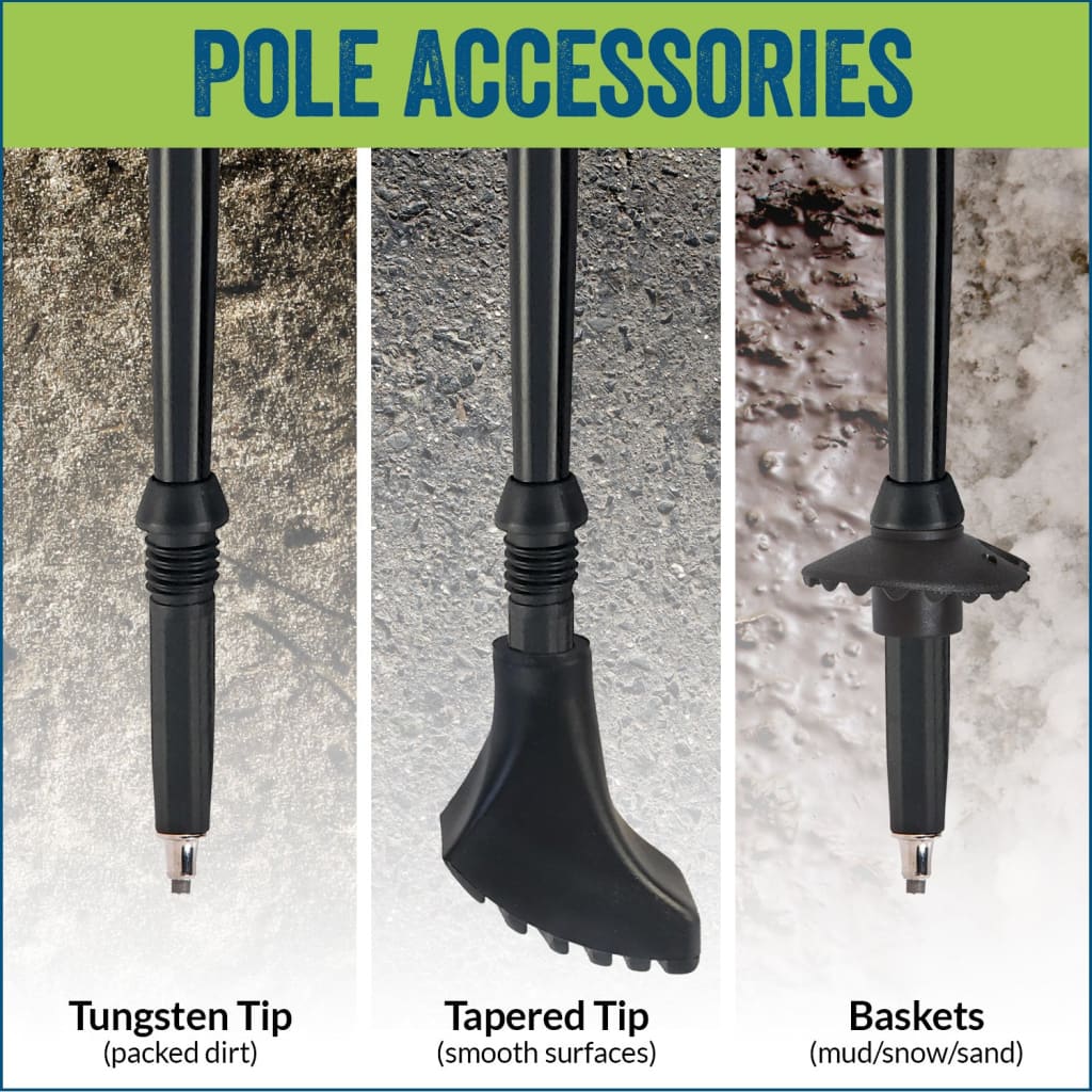 Official Nordic Walking Poles - True Nordic Glove Grip w-flip locks, detachable feet and travel bag - pair - For Heights up to 6’2” - Image 8